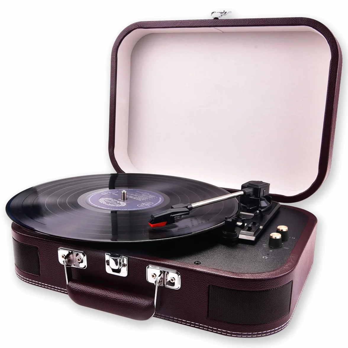 Gramofon Bluetooth, gramofon z głośnikami 33/45/78 obr./min, napęd pasowy, winylowy, USB, gramofon retro, winylowy na MP3 (czerwony)
