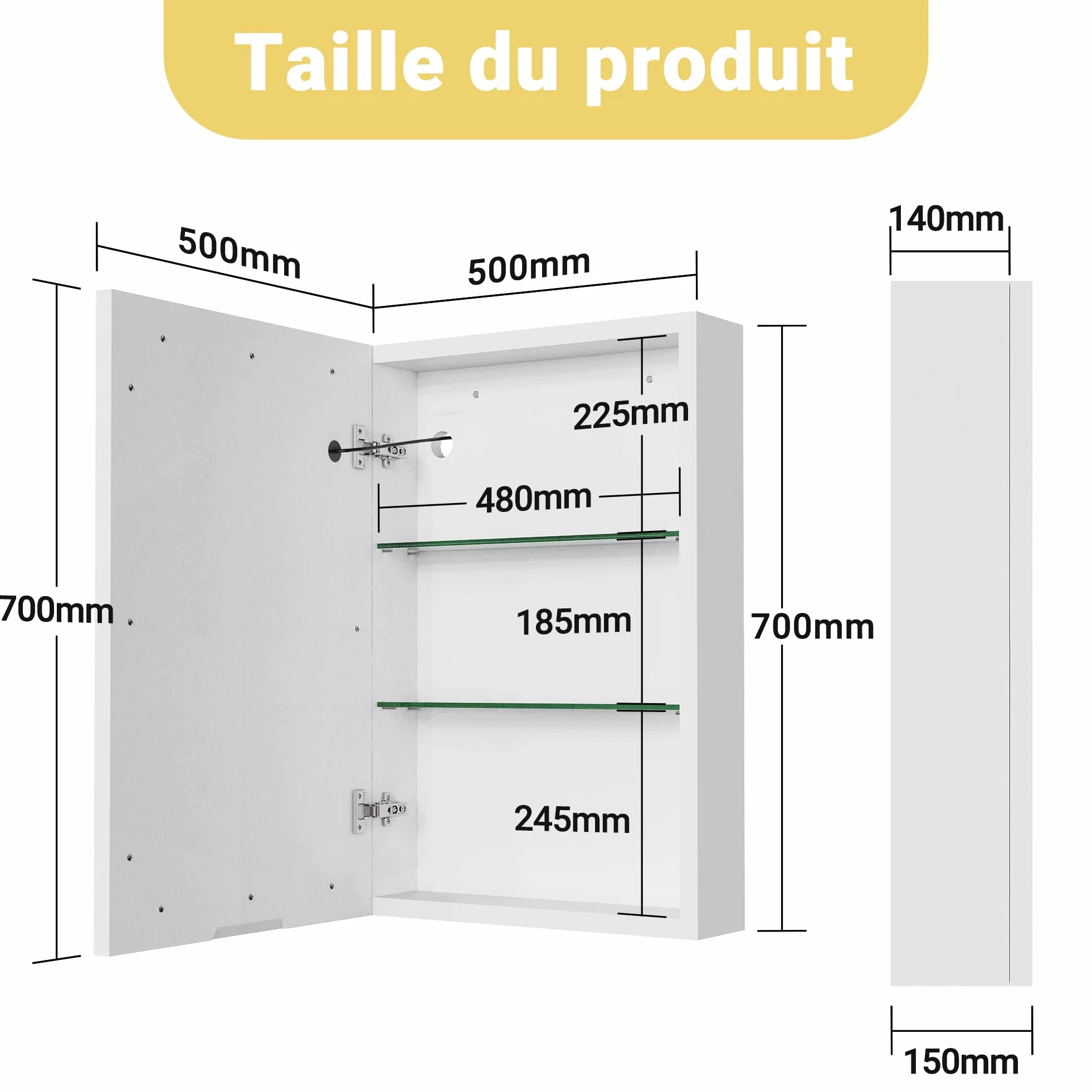 Szafka łazienkowa z lustrem LED 50x70 cm sterowanie dotykowe biała