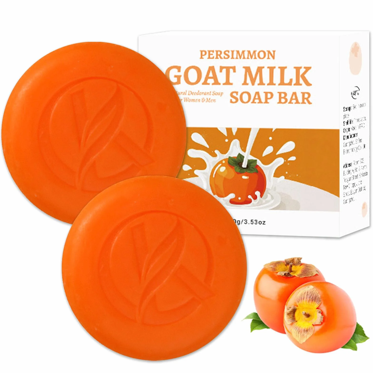 Persimmon Soap 2-pak, naturalne mydło dezodorujące i nawilżające w kostce, mydło naturalne do delikatnej pielęgnacji całego ciała i okolic intymnych, złuszczające do kontroli zapachu ciała