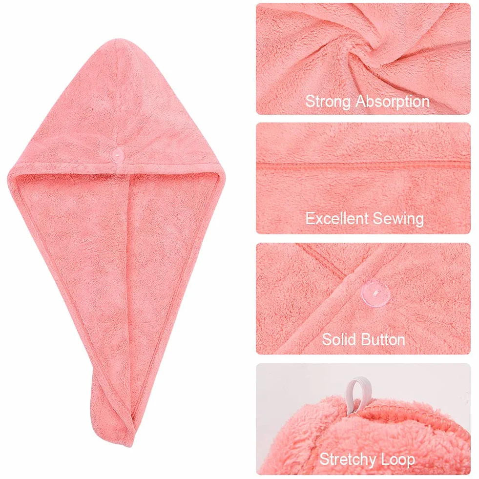 ACWOO Hair Turban Mikrofibra, 2 sztuki Turban Ręczniki Szybkoschnący ręcznik, Damski ręcznik do włosów Ręcznik na głowę Czepek pod prysznic z guzikiem, różowy/niebieski