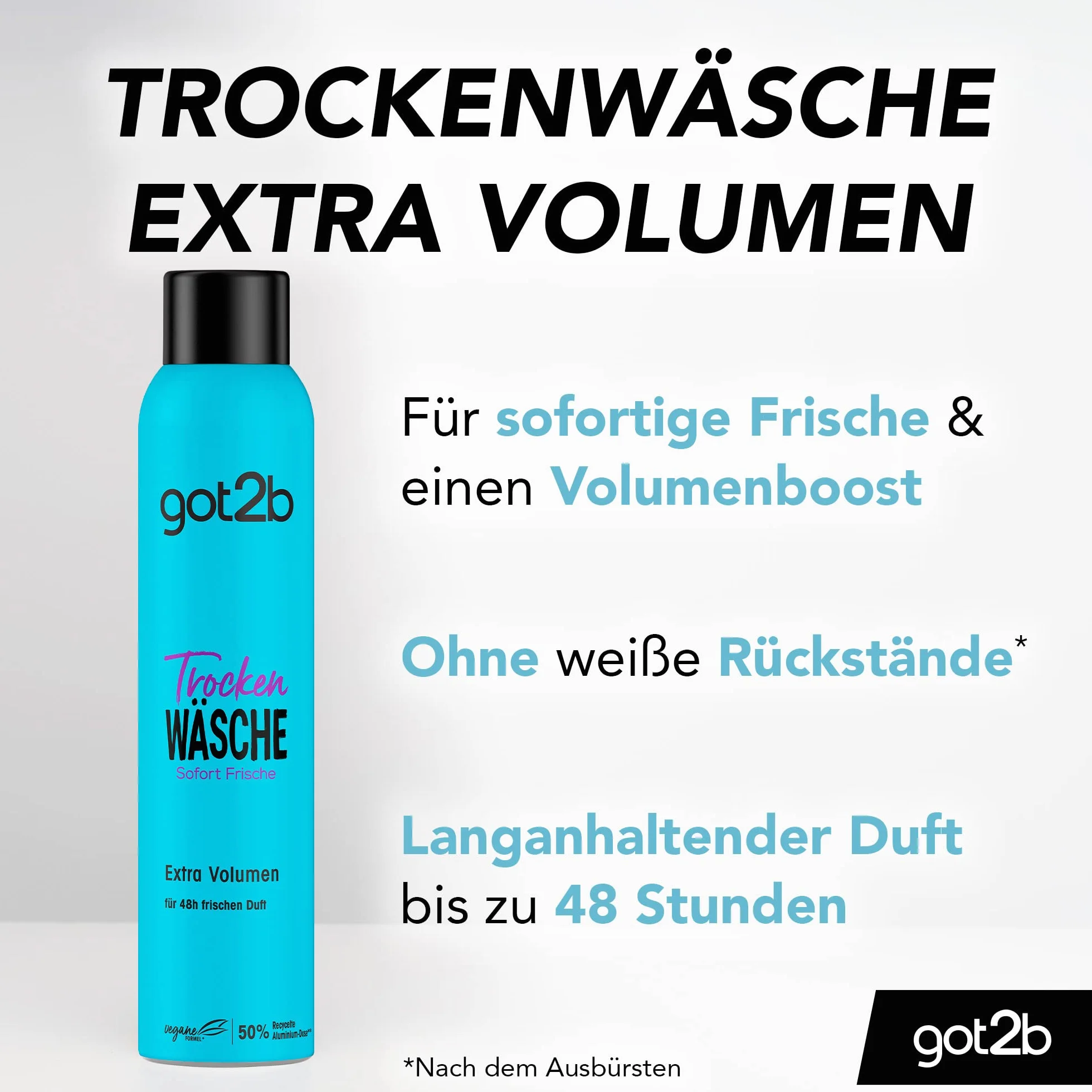 got2b Suchy szampon do prania na sucho, ekstra pojemność (200 ml), suchy szampon z natychmiastowym efektem świeżości i zwiększeniem objętości, suchy szampon bez pozostałości, o zapachu do 48 h