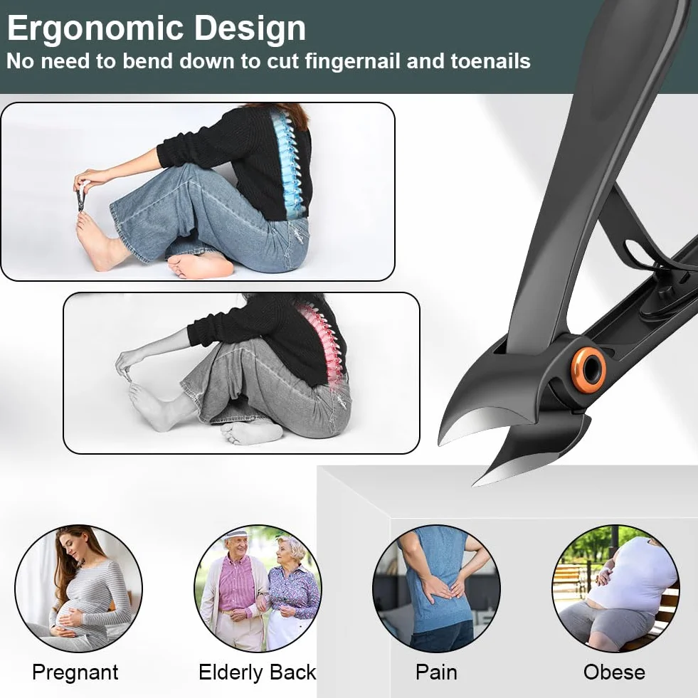 Beugo Obcinacz do paznokci z pochylonymi paznokciami, 2 szt. ultra szeroka szczęka otwierające obcinacz do paznokci ze stali nierdzewnej ergonomiczne kątowe paznokcie dla seniorów paznokcie i stopy
