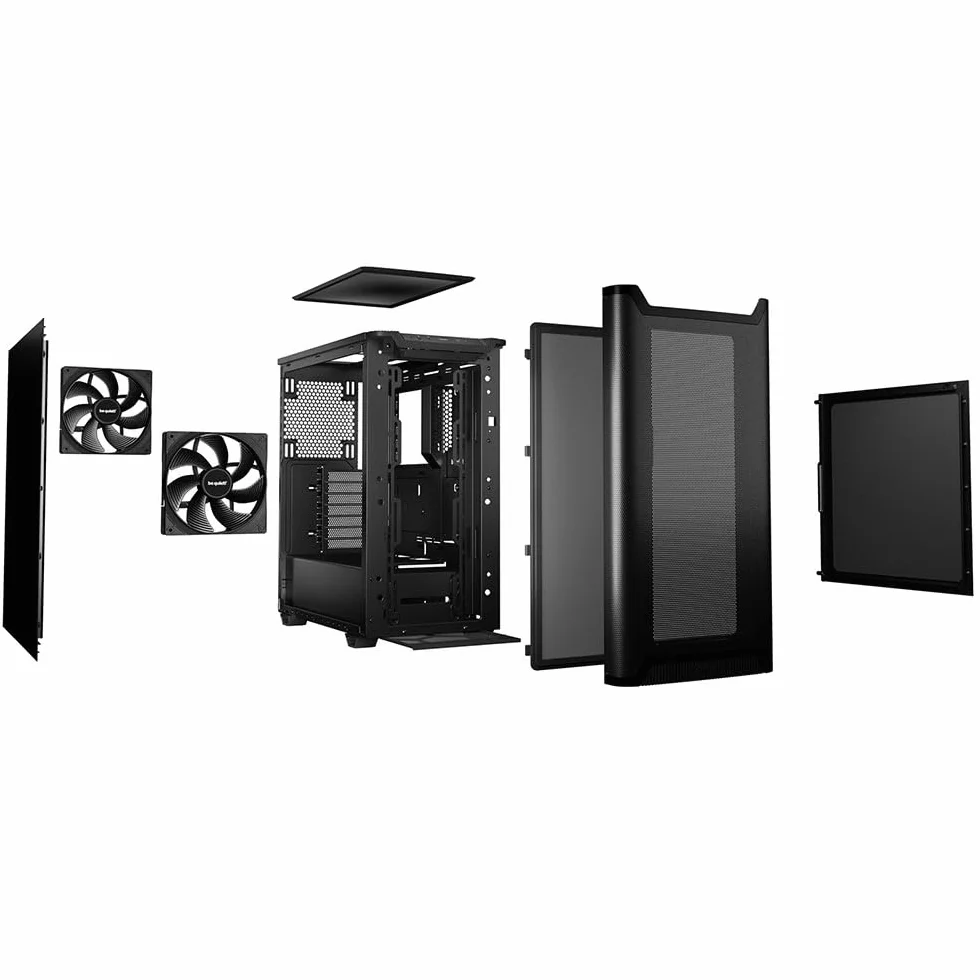 be quiet! Pure Base 501 Airflow Black obudowa PC, 2 fabrycznie zainstalowane wentylatory Pure Wings 3 140 mm PWM, wysokie ciśnienie statyczne, pojemna konstrukcja, kompaktowe wymiary, USB 3.2