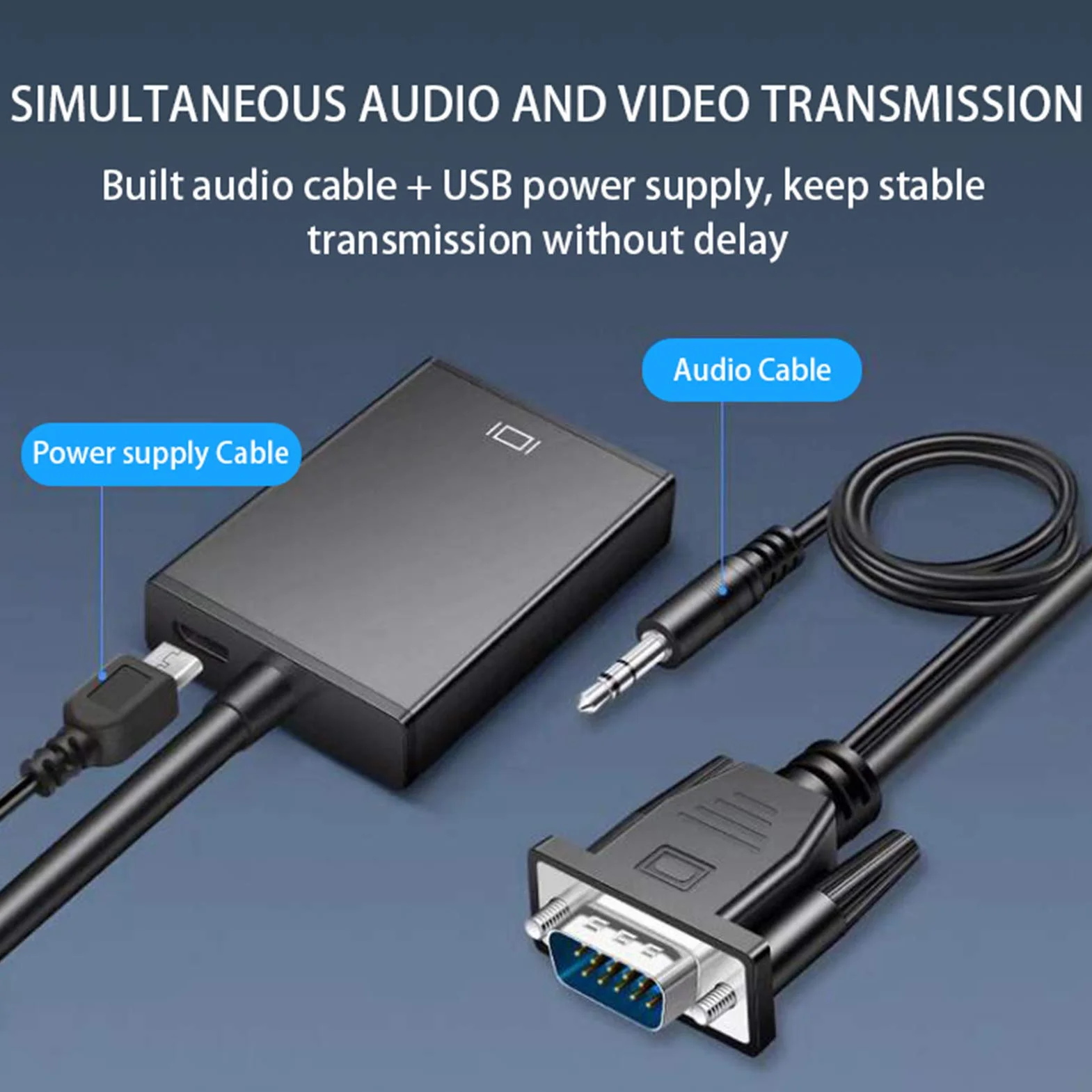 Konwerter VGA na HDMI, przenośny męski VGA （komputer, laptop） na HDMI żeński （telewizor, wyświetlacz, projektor） adapter Kabel analogowo-cyfrowy, obsługa 1080P / 60Hz(czarny)