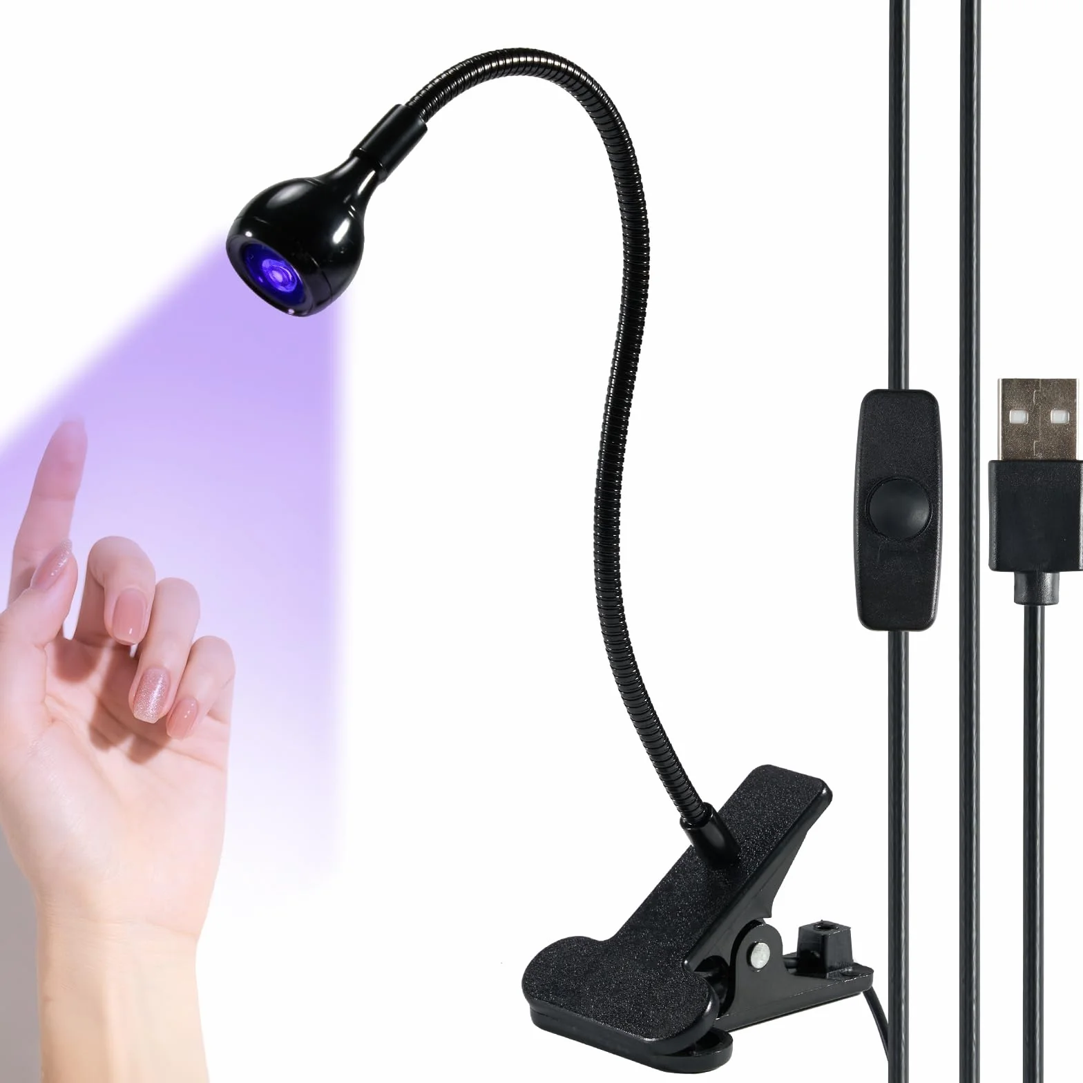 Lampa UV do paznokci żelowych 3 W, lampa do paznokci UV, lampa LED do paznokci z 4 regulowanymi poziomami intensywności do utwardzania lakieru do paznokci, mini lampa UV do paznokci z klipsem
