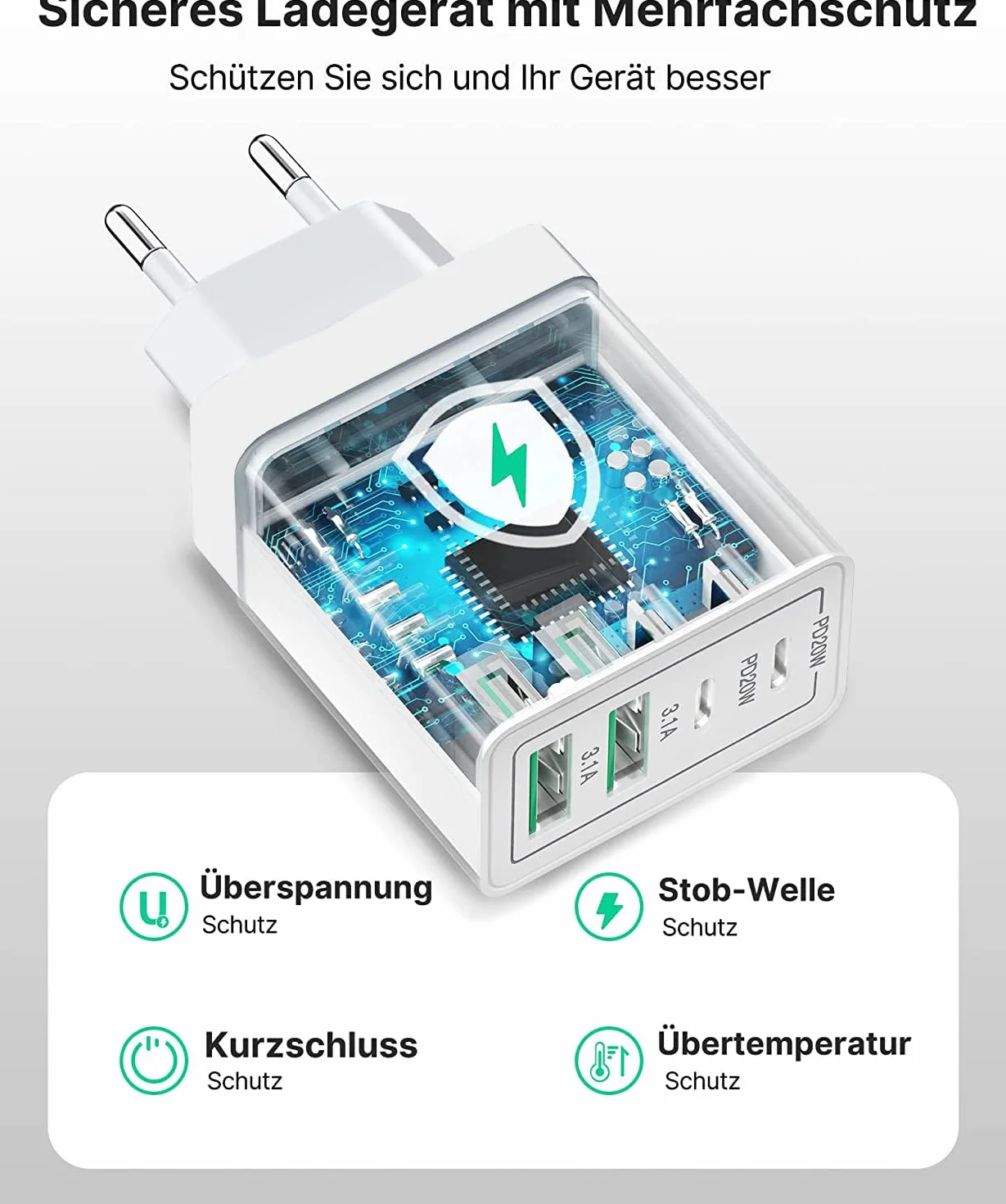 Ładowarka USB C, 40W 4 porty wieloportowa szybka ładowarka, PD 3.0 Power Adapter Fast Charger, wtyczka USB, zasilacz do iPhone 17, 16, 15, 14, 13, 12, 11 Pro Max SE 2020, XS XR 8, 7, iPad, telefony