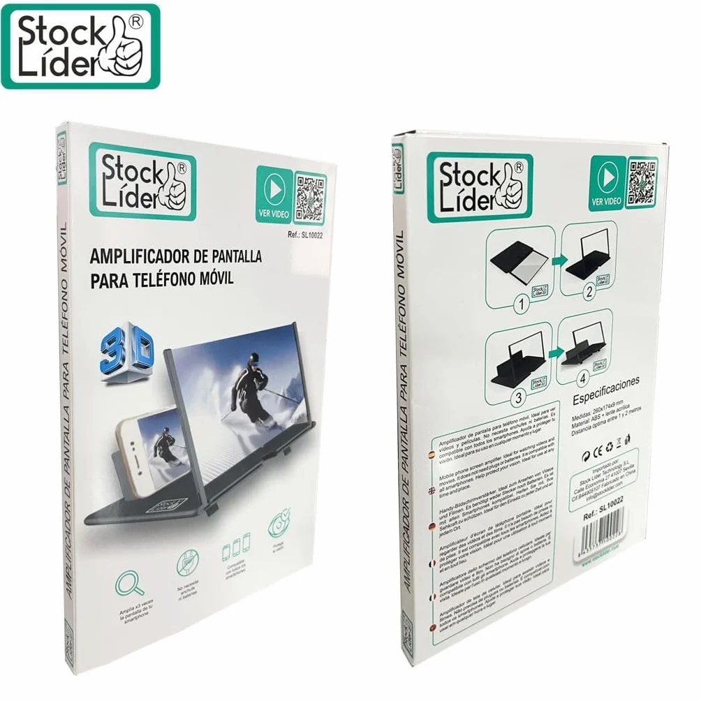 Stock Lider - Wzmacniacz ekranu telefonu komórkowego z głośnikiem Bluetooth, 6D Ekran Lupy HD 12 cali Zoom 2-3 razy, powiększający ekran mobilny dla oczu do oglądania filmów i filmów