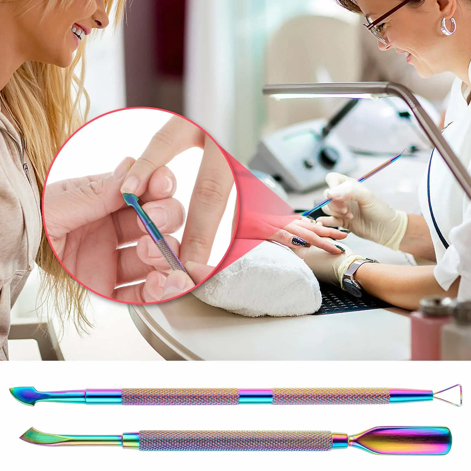 WLLHYF 2 sztuki szpatułka do skórek i obcinacz do skórek z metalu, stali nierdzewnej, do usuwania skórek paznokci, obieraczka, skrobak, pedicure, narzędzia do manicure do paznokci u rąk i stóp