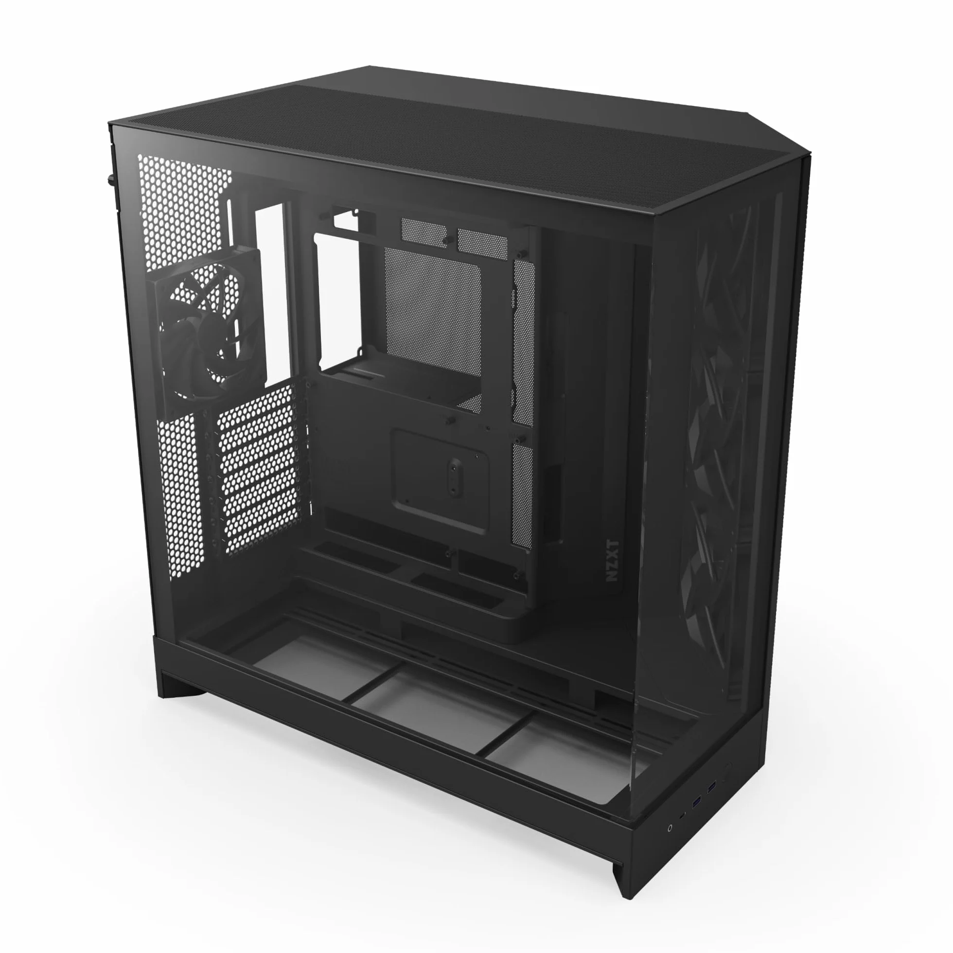 NZXT H9 Flow (2025) – Obudowa ATX mid-tower z podwójną komorą – 3 x 140 mm + 1 x 120 mm fan, chłodnica 420 mm, szkło hartowane, back-connect – Czarna