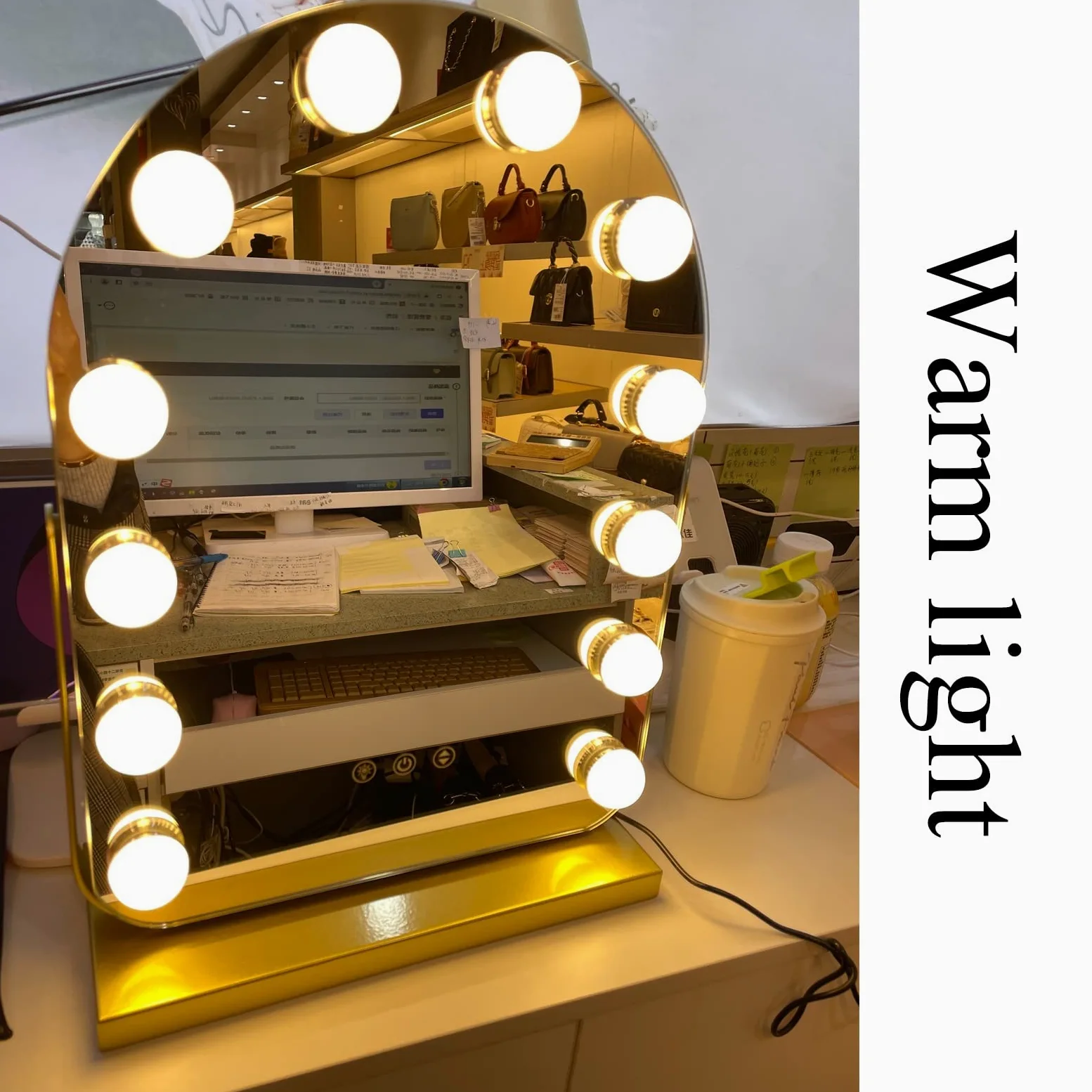 Lustro toaletkowe LED z obracaniem o 360°, sterowanie dotykowe, 3 kolorowe ustawienia światła, idealne do toaletki, łazienki i sypialni, lusterko do makijażu 32 x 44 cm