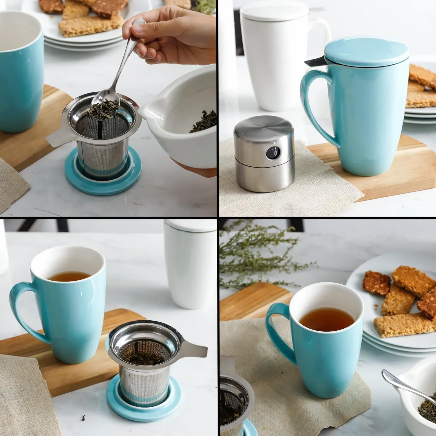 Porcelanowa filiżanka do herbaty z zaparzaczem i pokrywką 450 ml