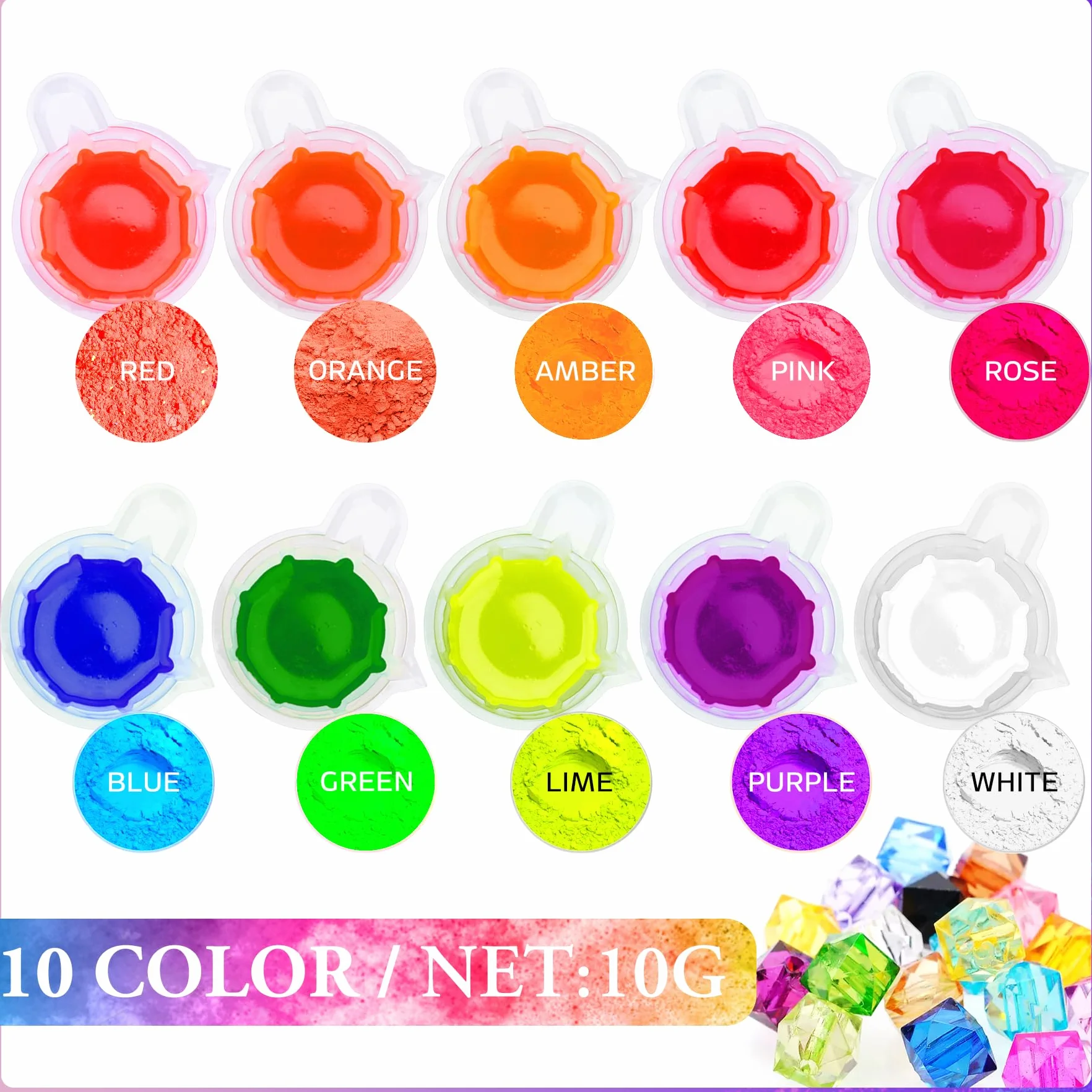Neonowy pigment - 10 kolorów, proszek do paznokci, fosforu, do żywicy epoksydowej, sztuki paznokci, kubka, śluzu