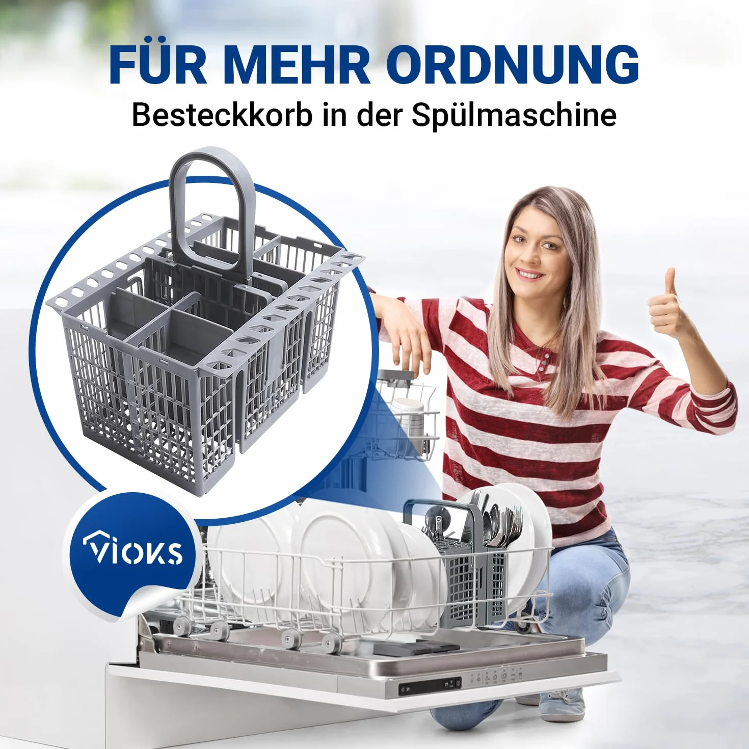 VIOKS Kosz na sztućce do zmywarki 3-częściowy zamiennik do Whirlpool Bаuknecht 488000386607 Indesit Hotpoint C00386607 kosz na sztućce do zmywarki - pojemnik na sztućce do dolnego kosza i koszy do