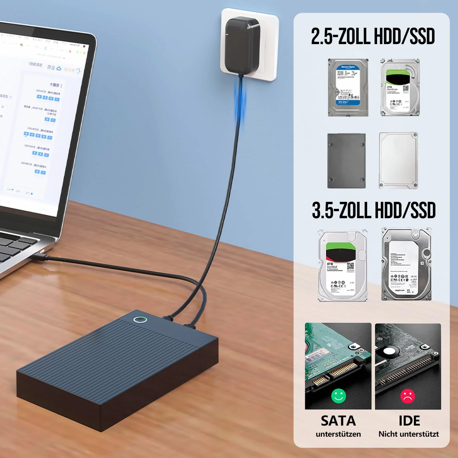 Stacja dokująca do dysków twardych USB 3.0 SATA HDD/SSD, zewnętrzny adapter do dysku twardego 2,5 i 3,5 cala, obudowa dysku twardego 3,5 z UASP, 16 TB, szybki i beznarzędziowy