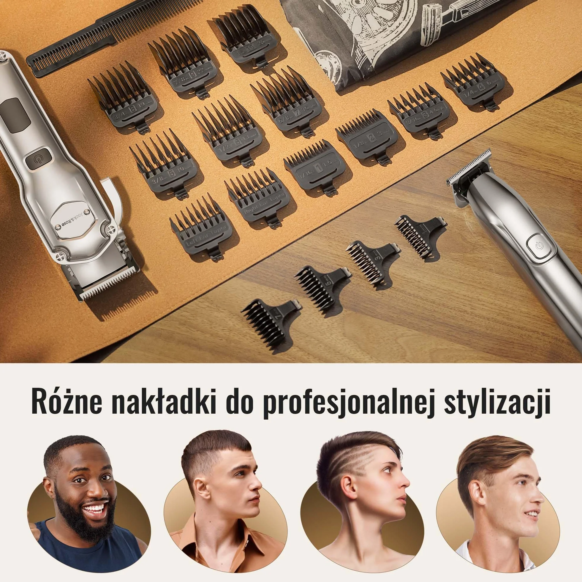Profesjonalna maszynka do włos dla mężczyzn i T-blade, trymer do brody, elektryczna maszynka do włosów, zestaw do pielęgnacji IPX7 wodoodporny akumulator