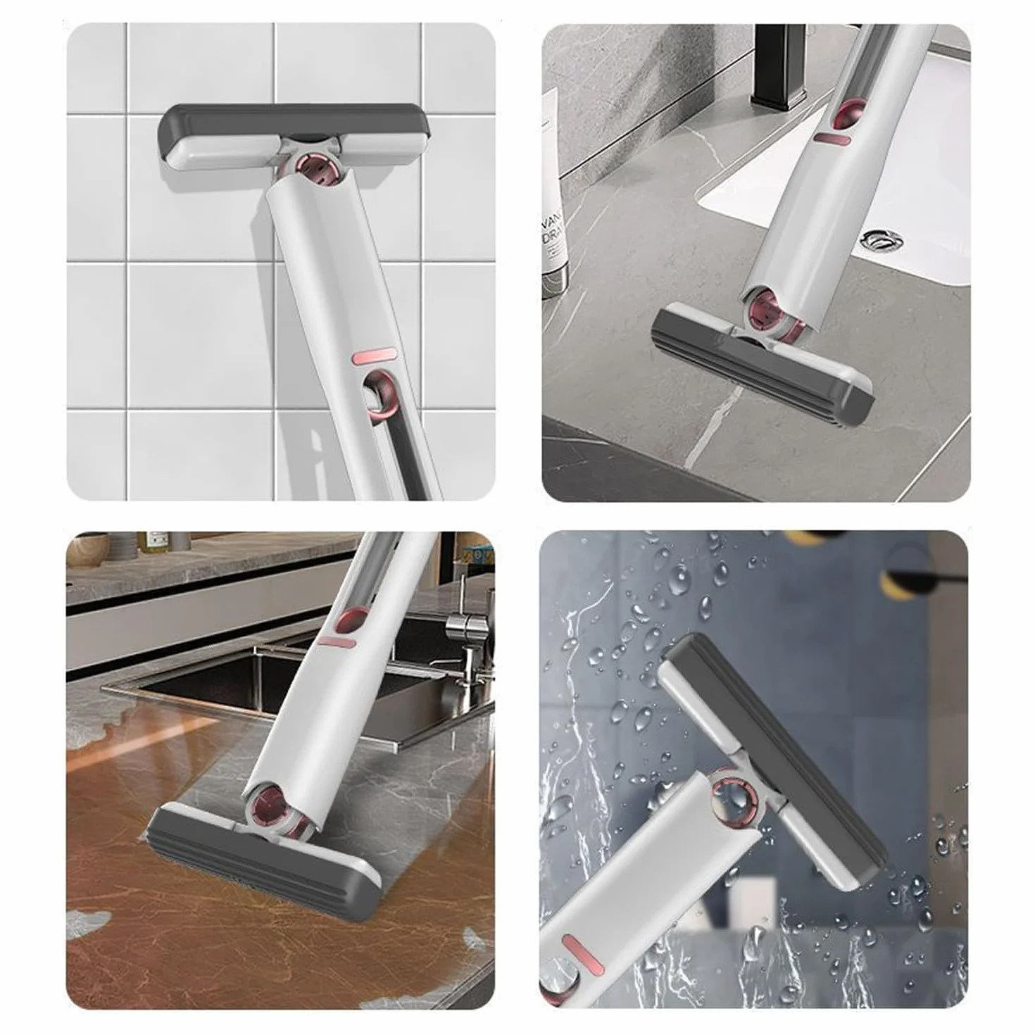 1 x mini mop biurkowy z 2 zapasowymi głowicami do mopa, 1 x rakiel, mop do czyszczenia szkła, nadaje się do okien, podłogi, ścian, blatu stołu
