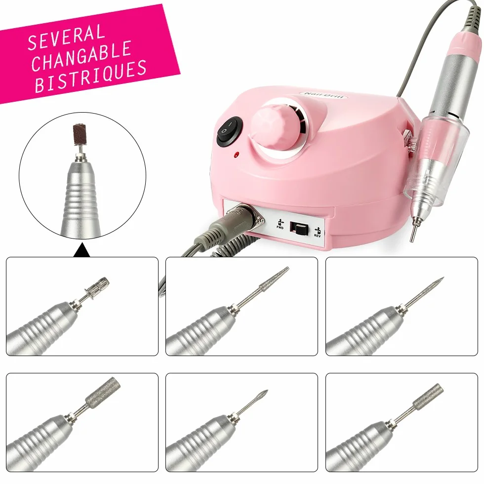 Profesjonalna elektryczna szlifierka do paznokci 30000RPM, Layhou szlifierka do paznokci do manicure pedicure z 6 końcówkami do usuwania lakierów/żelu do domu i salonu, cicha i wolna od wibracji