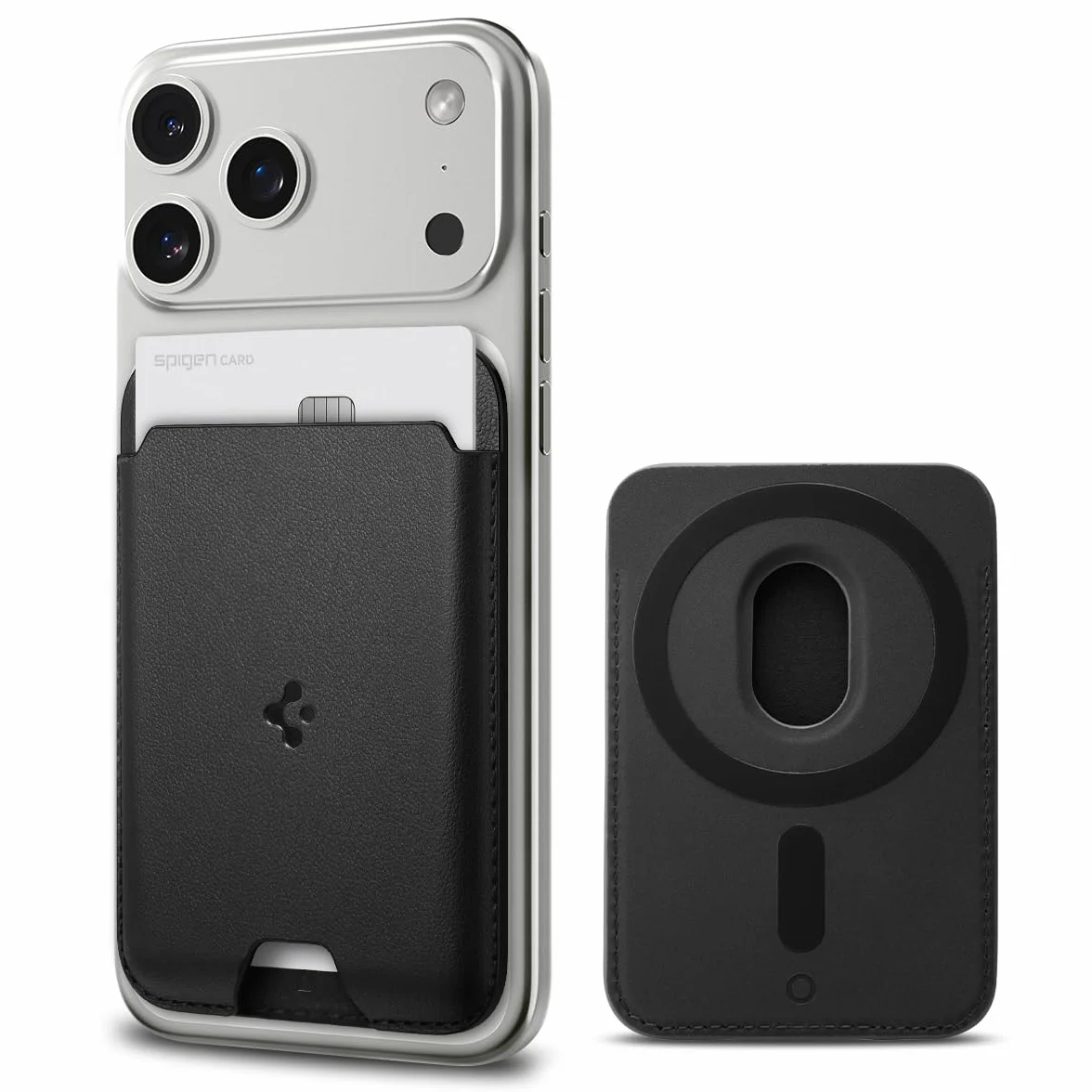 Spigen Valentinus MagFit Magnetyczny uchwyt na karty z 2 kartami zaprojektowany kompatybilny z modelami iPhone 15/14 / 13/12, czarny, klasyczny