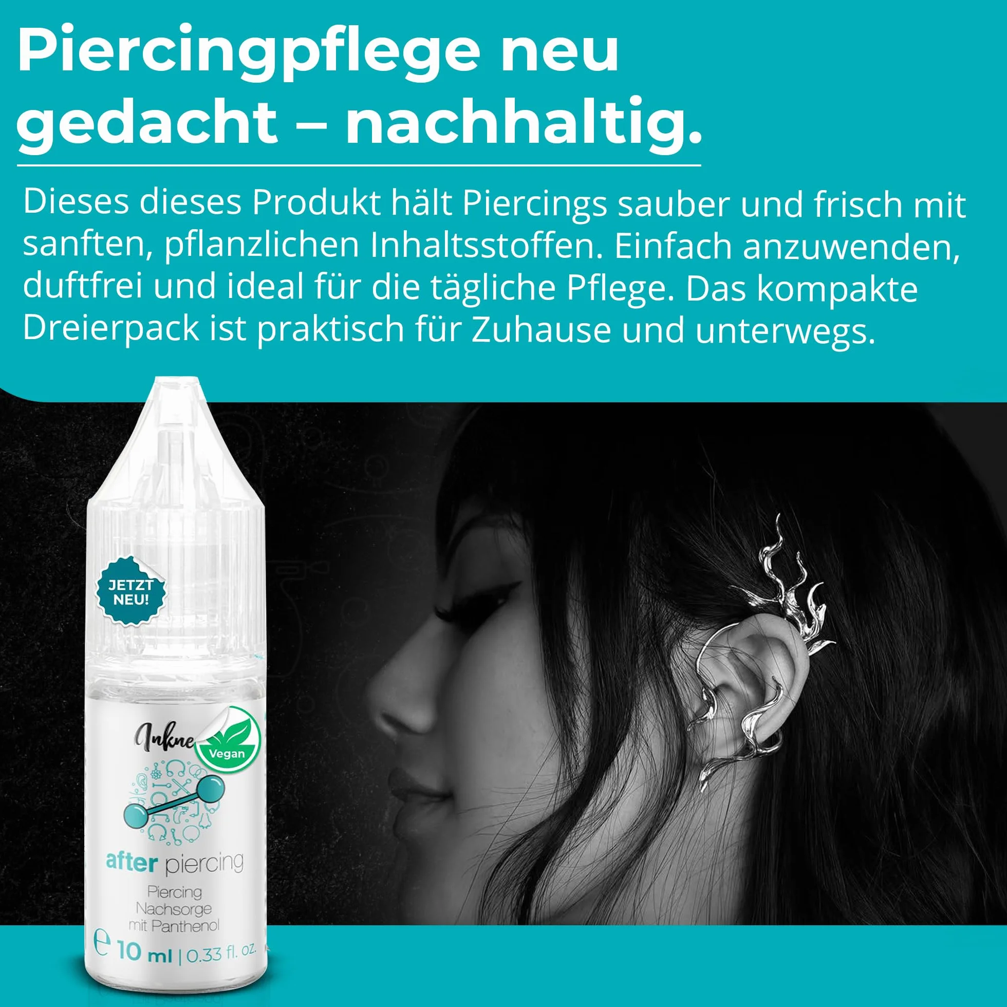 Piercing po piercingu, wegańska pielęgnacja piercingu, z naturalnymi składnikami, do pielęgnacji uszu, nosa, pępka i piercingu w okolicach intymnych