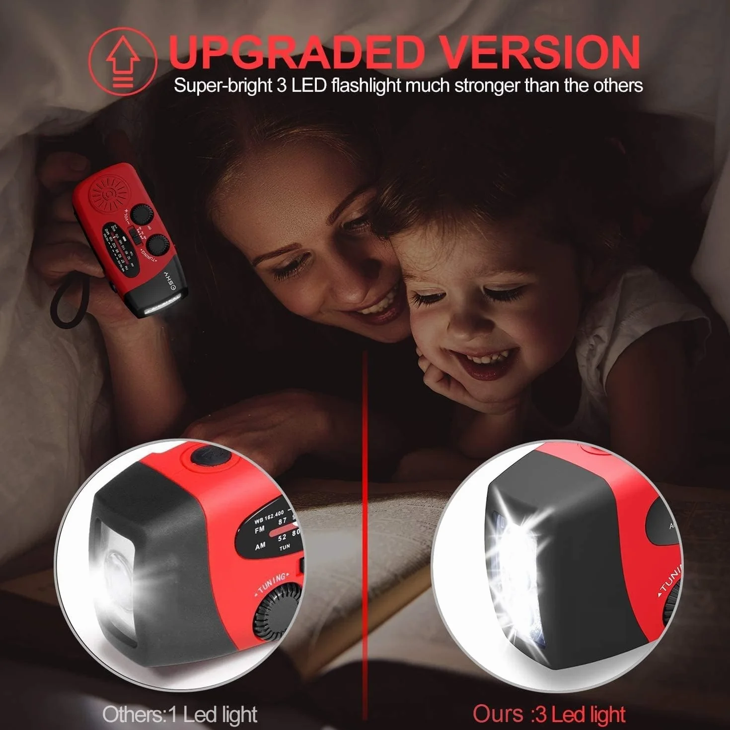 Radio awaryjne z korbą, solarne radio pogodowe z latarką LED/WB/Am/FM, 2000 Mah, ładowanie USB, odpowiednie do użytku na zewnątrz