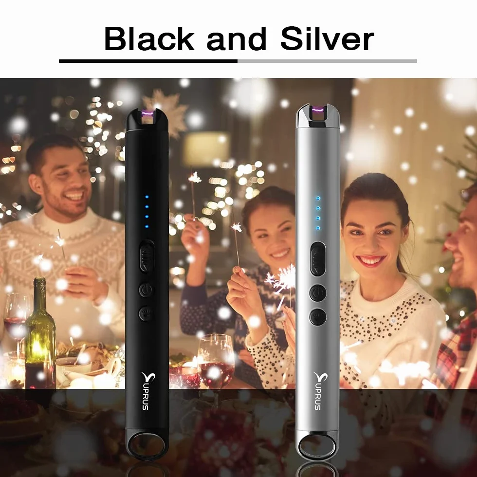 SUPRUS Candle Lighter Arc wiatroszczelna bezpłomieniowa zapalniczka USB LED srebrna