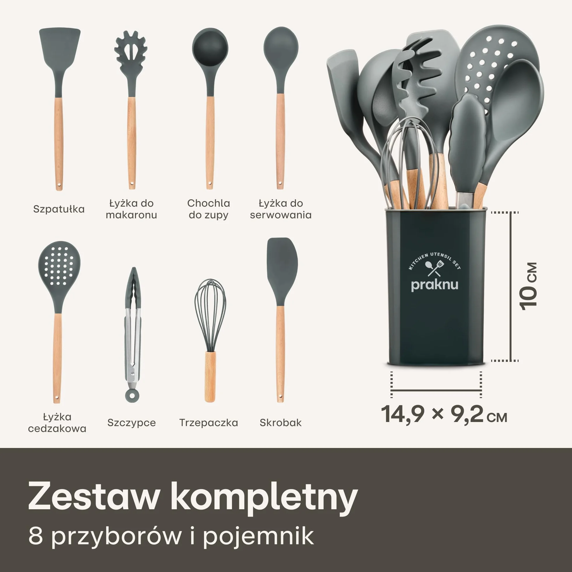 Zestaw Przyborów Kuchennych 8-Częściowy z Żaroodpornym Silikonem Certyfikat FDA