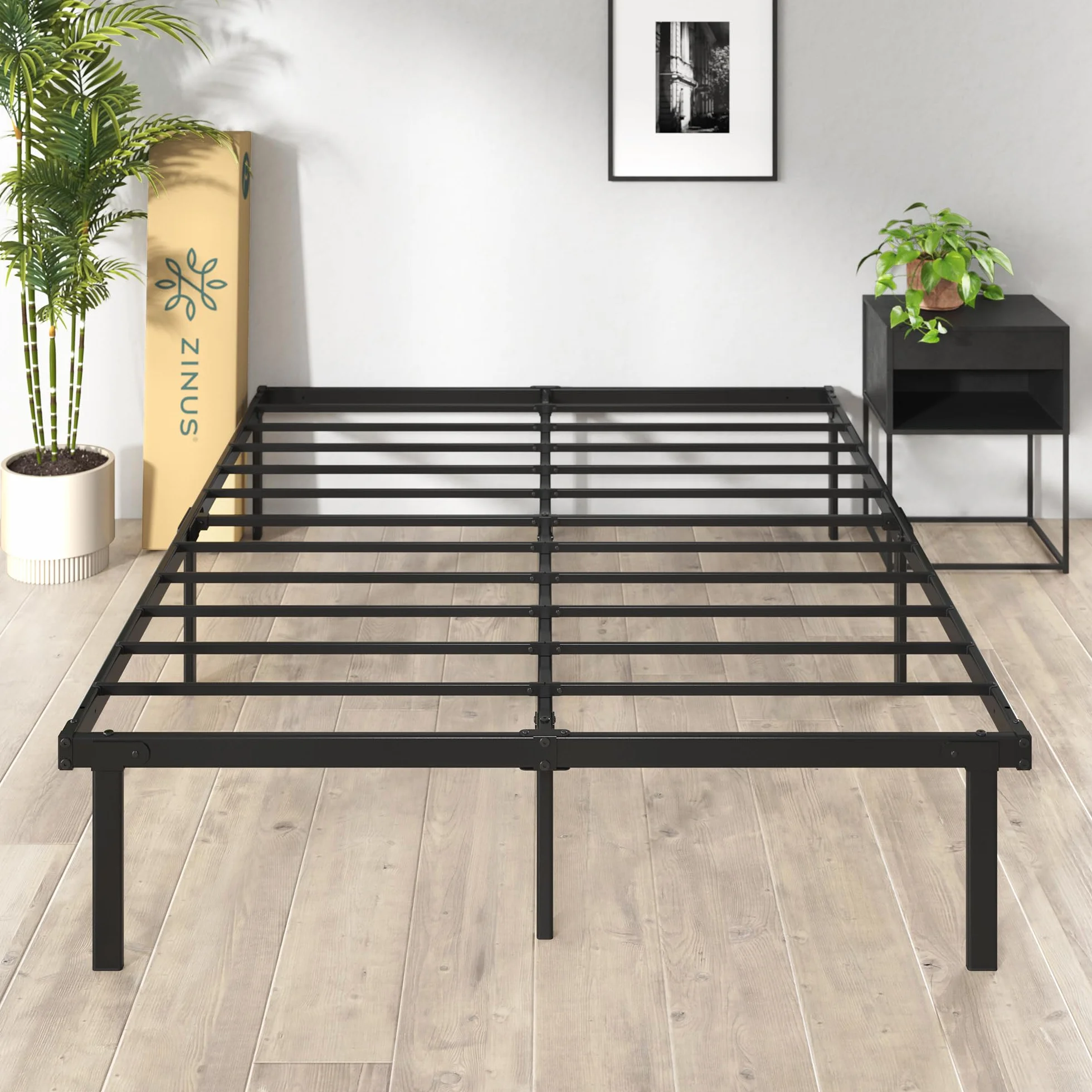 Zinus Rama łóżka Caleb Metalowa platforma, wysokość 36 cm, składana stalowa rama, przechowywanie pod łóżkiem, łatwy montaż
