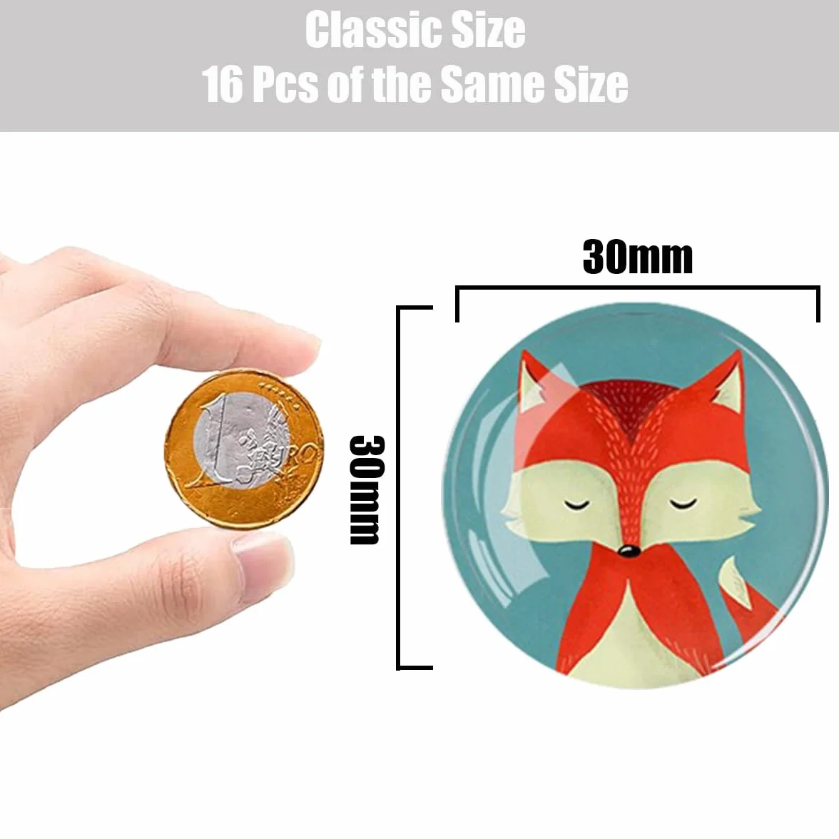 Magnesy na Tablicę Magnetyczną 30 mm Okrągłe Szklane Zabawne Wzory Lisa