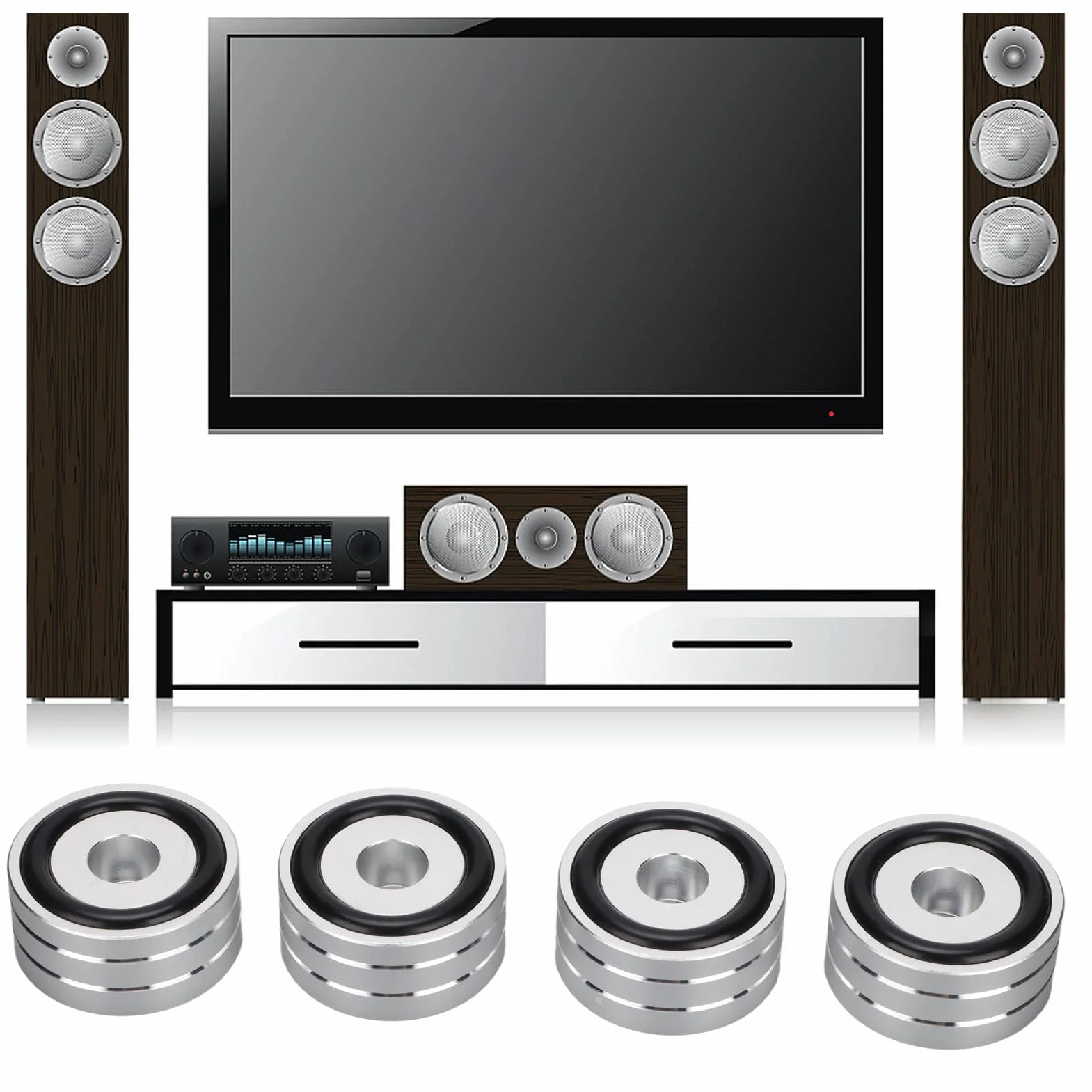 Izolacja Głośnika Stopka Stojaka, 4 Szt. 40x20mm Aluminiowa Podkładka Izolacyjna Głośnika, Antypoślizgowa Gumowa Nóżka Izolacyjna Gramofonu HiFi, do Wzmacniacza DAC Miernik(Srebro)