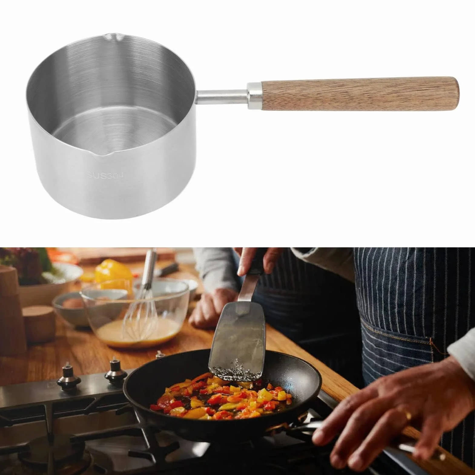 Rondel ze Stali Nierdzewnej 200 Ml do Masła i Sosu, Mini Patelnia