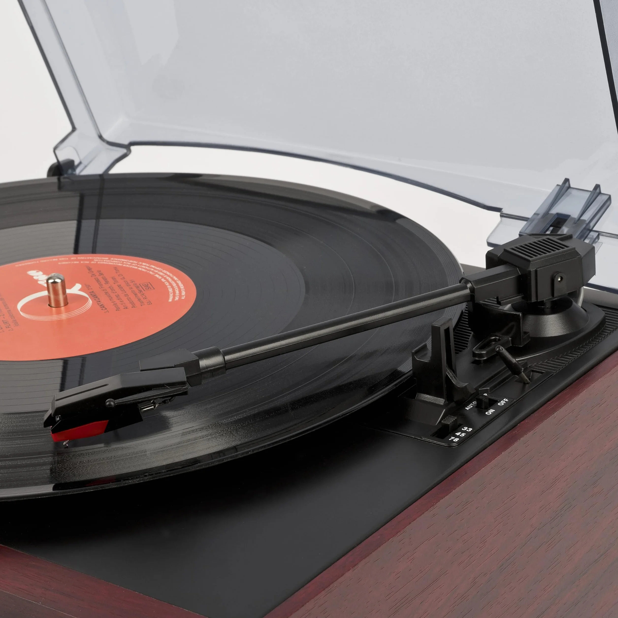 Trevi TT 1072 DAB, 33, 45 i 78 RPM winylowy gramofon, bezprzewodowy odtwarzacz winylowy, odtwarzacz CD i MP3, USB i SD, 25 W, radio cyfrowe DAB/DAB+ FM, gniazdo słuchawkowe, głośnik Bassreflex, drewno