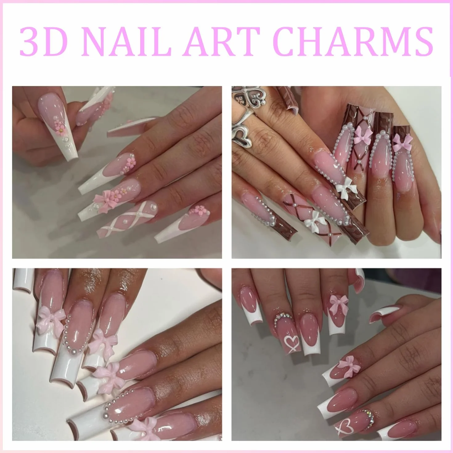 Nail Charms Ozdoby do paznokci, zestaw do paznokci z cyrkoniami, perełki do paznokci, kwiatkowa wstążka do paznokci, cyrkonie do paznokci