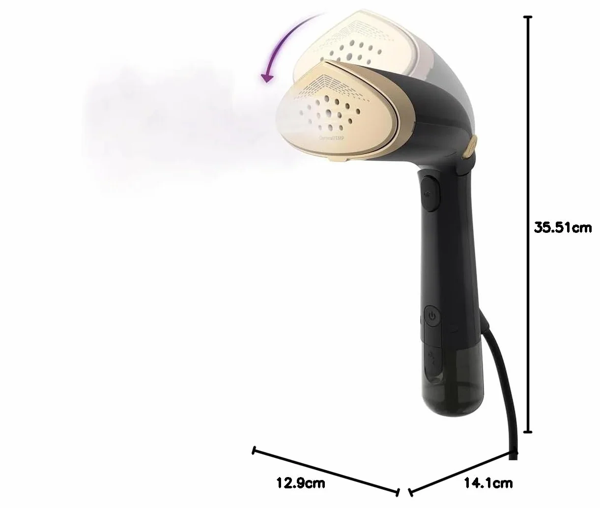 Philips Parownica Ręczna z Serii 7000 - Moc 1500 W, 28 g/min Ciągłej Pary, Optymalna Temp, Metalowa Stopa, Odłączany Zbiornik 100 ml+200 ml. Rękawica/mata StyleMat, Kolor czarny (STH7060/80)