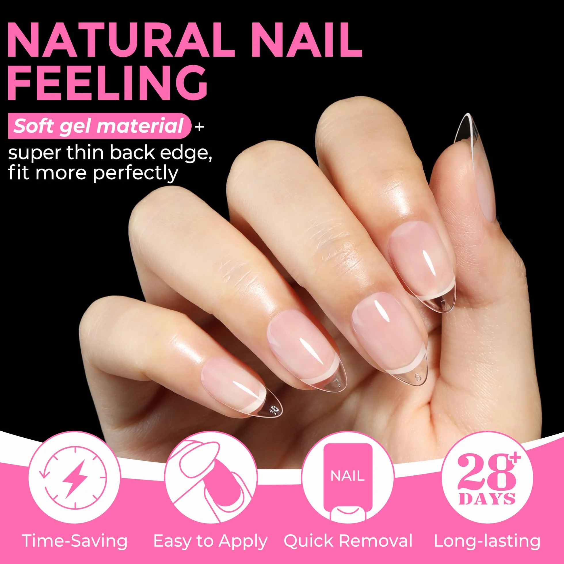 UNA GELLA Kurze Mandel Nail Tips, 216 Stück 12 Größen Nageltips für Gelnägel Soft Gel Full Cover Press On Nails Almond für Nagelverlängerung, Home DIY Nail Art & Nagelstudio