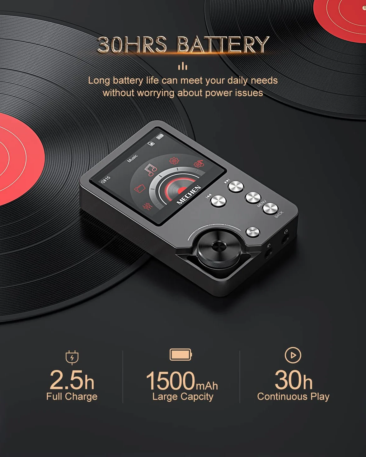 MECHEN Odtwarzacz MP3, HiFi, bezstratne odtwarzanie muzyki, DSD DAC, dźwięk o wysokiej rozdzielczości, 30 godzin ciągłego odtwarzania, z kartą pamięci 64 GB, możliwość rozszerzenia pamięci do 256 GB