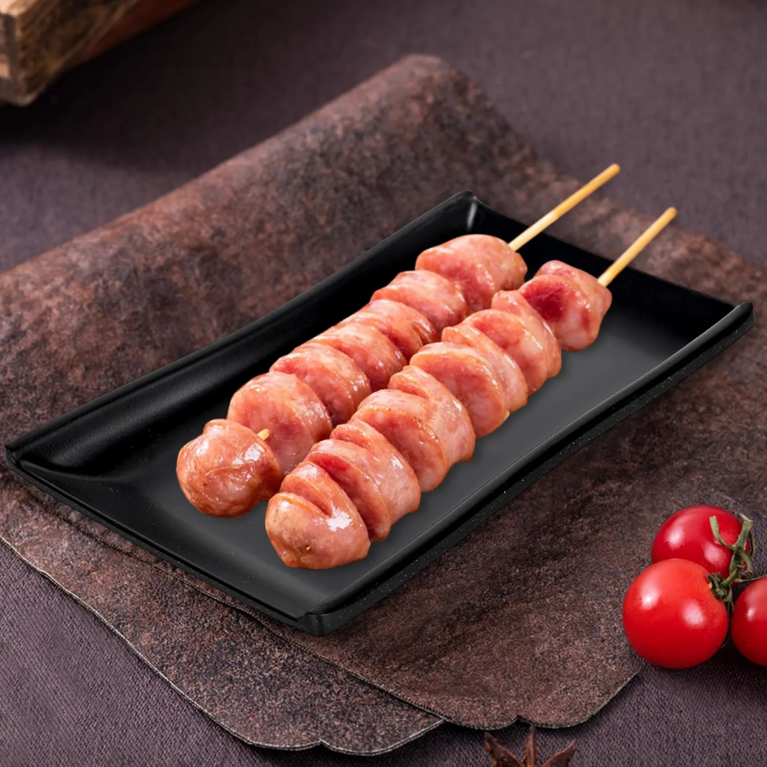 5 sztuk talerzy prostokątnych czarnych matowych, 19 x 13 x 2 cm, prostokątne, deserowe, do sushi, deserów, ciast, wołowiny, hotpotu itp