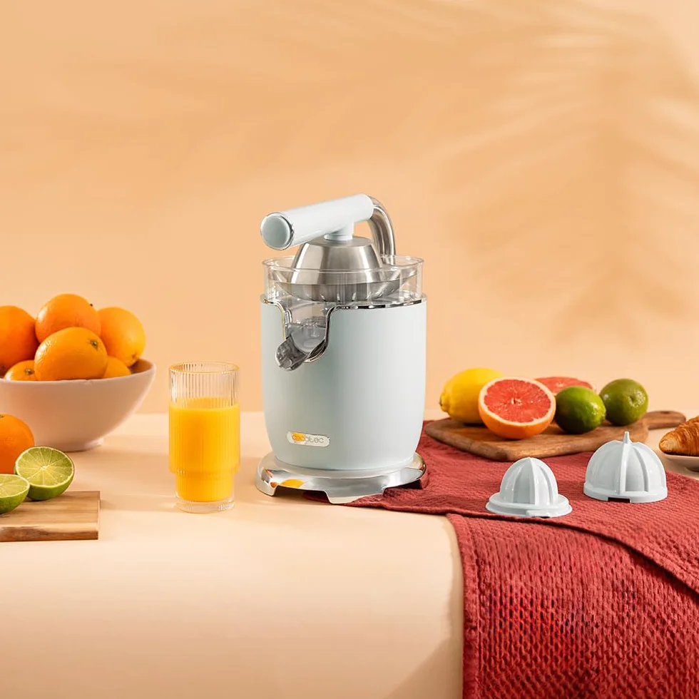 Cecotec Xqueeze RetroJuice 1000 Blue Elektryczna wyciskarka do pomarańczy i cytrusów 1000 W filtr ze stali nierdzewnej