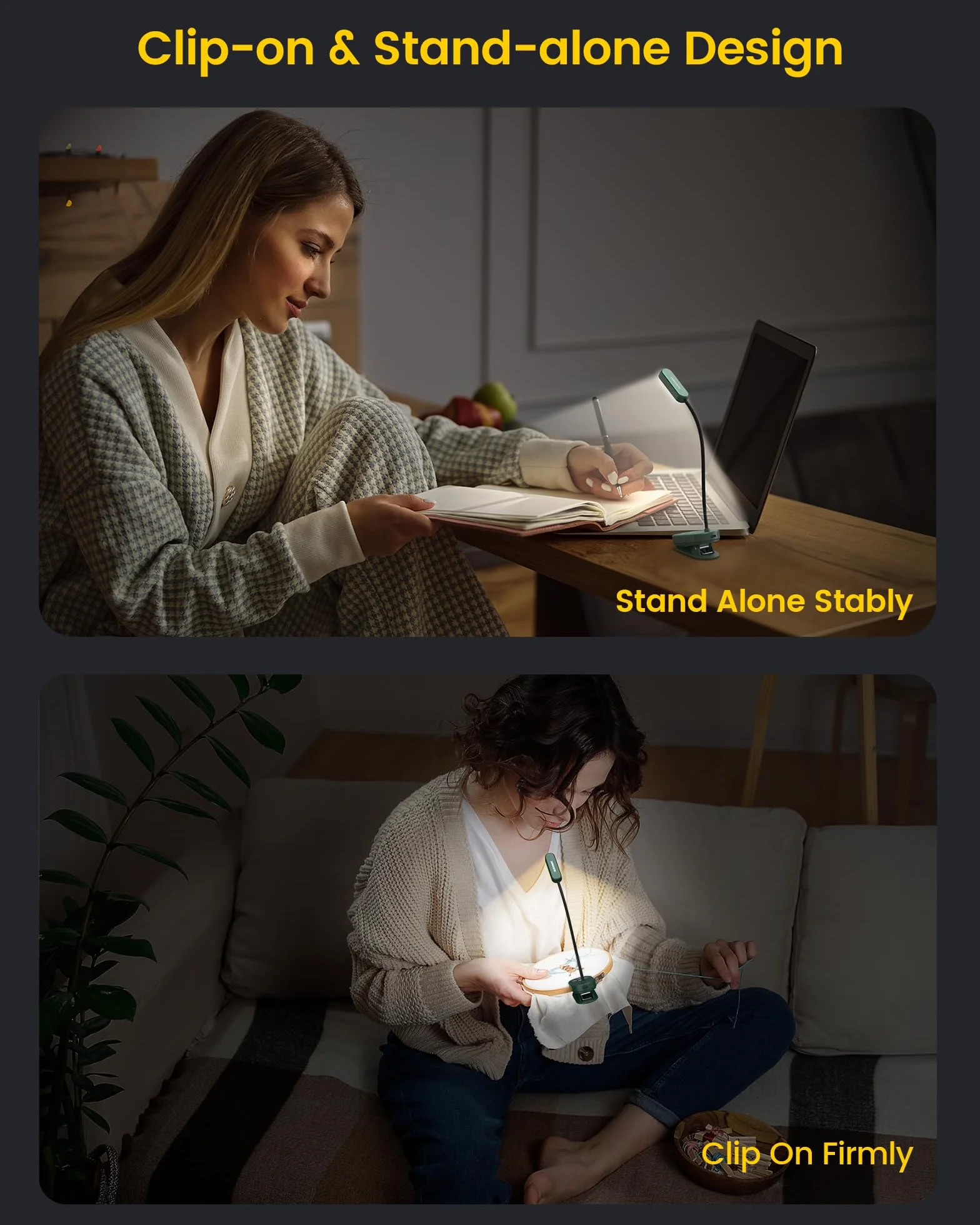 Glocusent Mini Clip-on Reading Light for Books in Bed, Rechargeable Battery Powered Book Light with 16 LEDs & Up to 80 Hours, 3 Color Modes & 5 Brightness Levels (zielony)