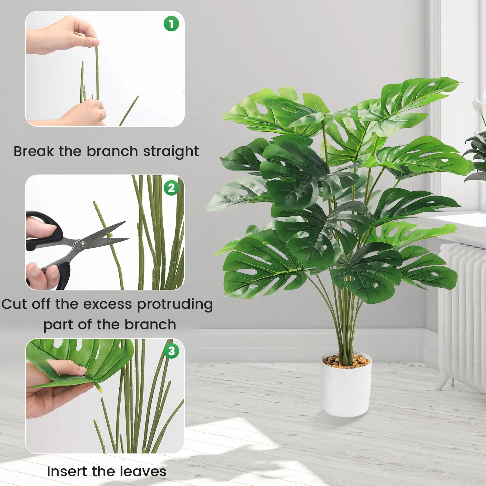 Sztuczna monstera 75 cm 2 sztuki dekoracja domu