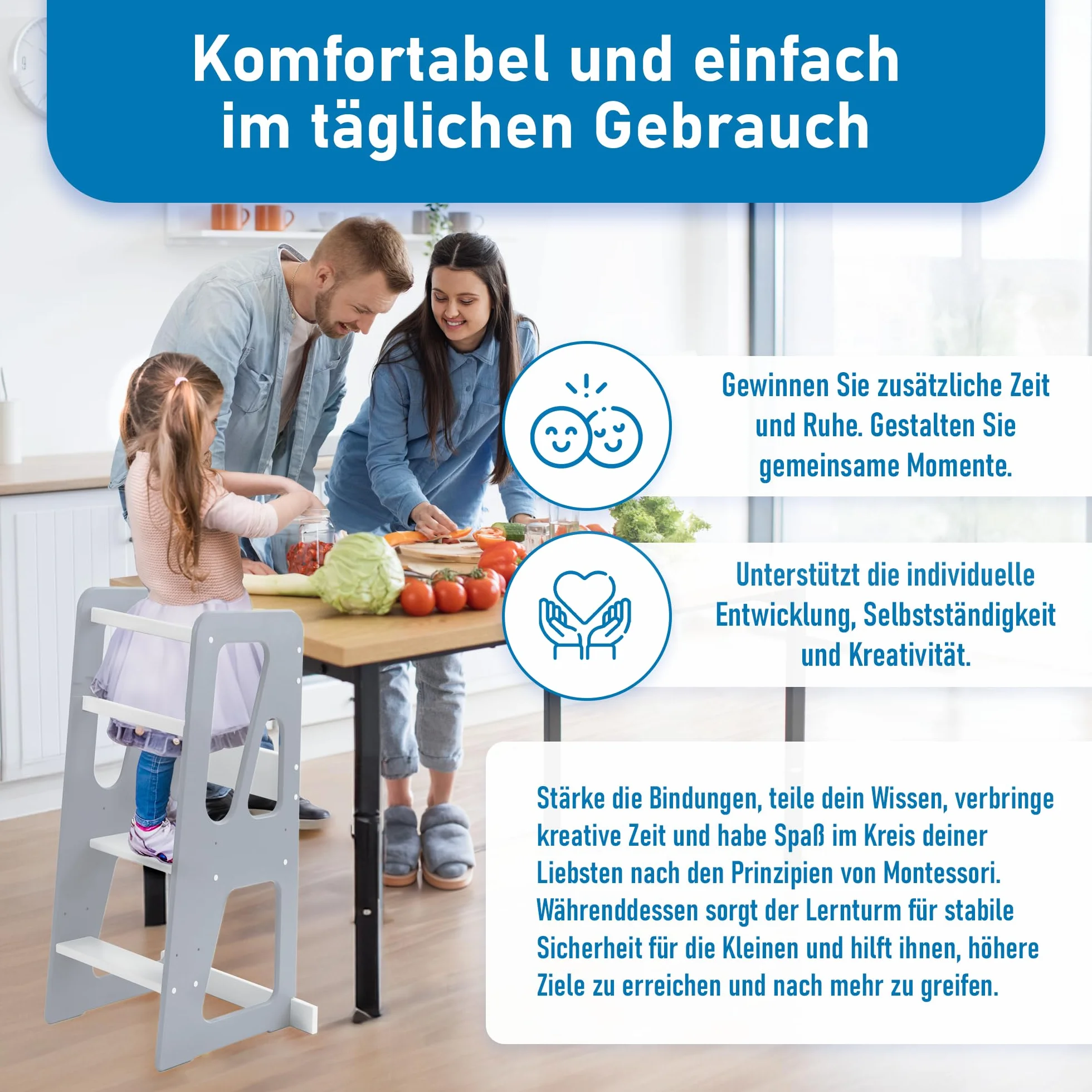 MEBLE WRÓBEL® Wieża edukacyjna Montessori z regulacją wysokości z litego drewna FSC