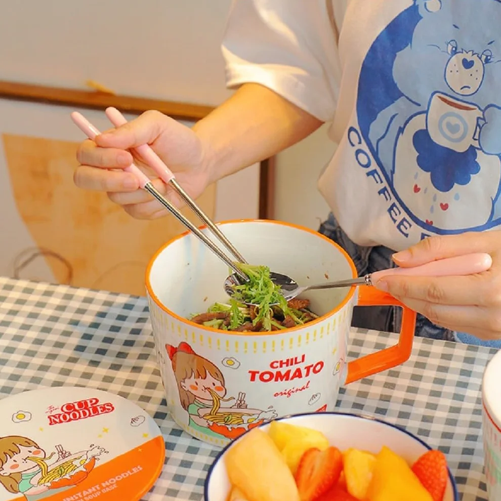 Miska do makaronu błyskawicznego Ramen japońska ze sztućcami i pokrywką