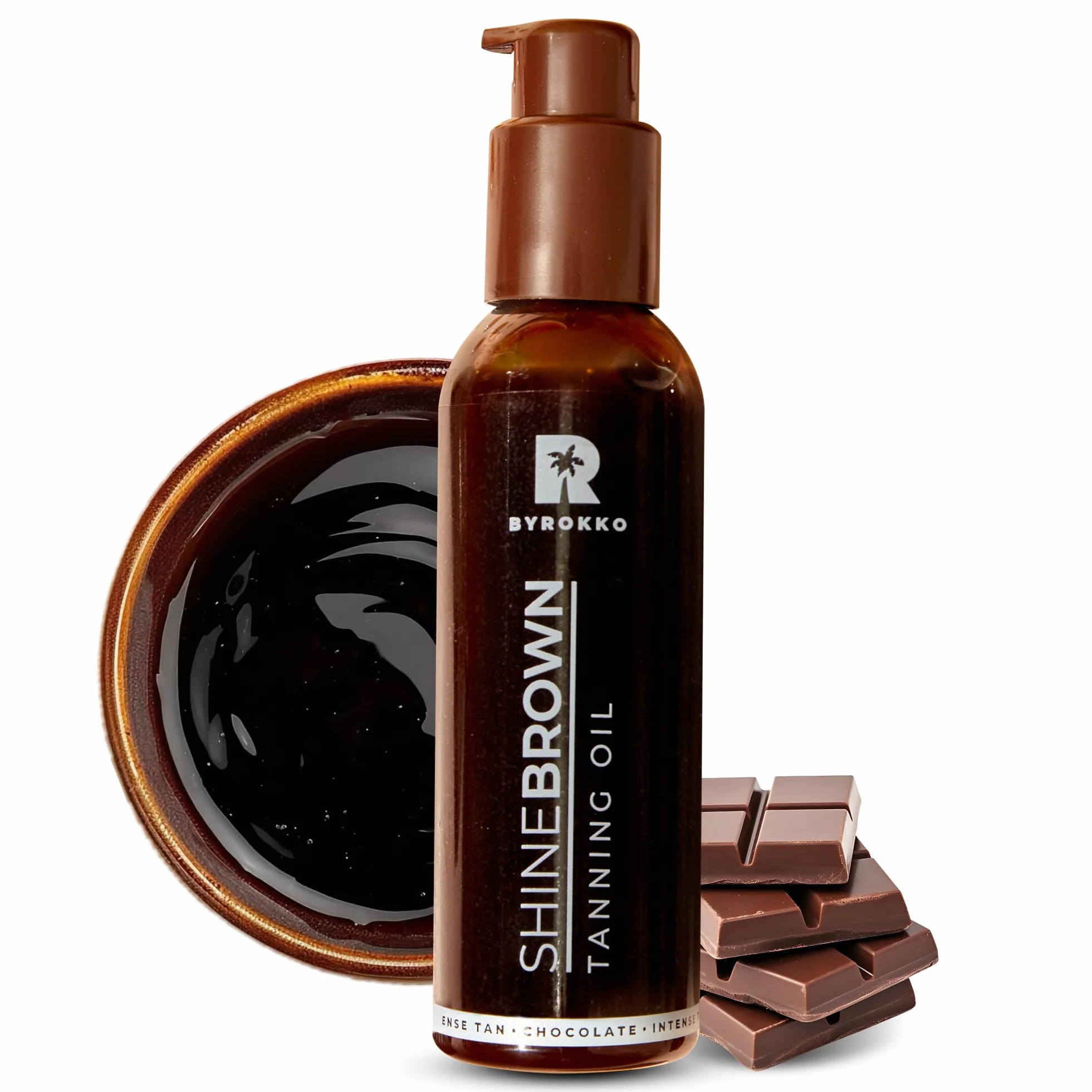 BYROKKO Shine Brown Chocolate olejek do opalania (145 ml), olej do solarium do szybkiej opalenizny czekoladowej, olej do opalania do solarium i zastosowań na zewnątrz, uzyskaj naturalną opaleniznę
