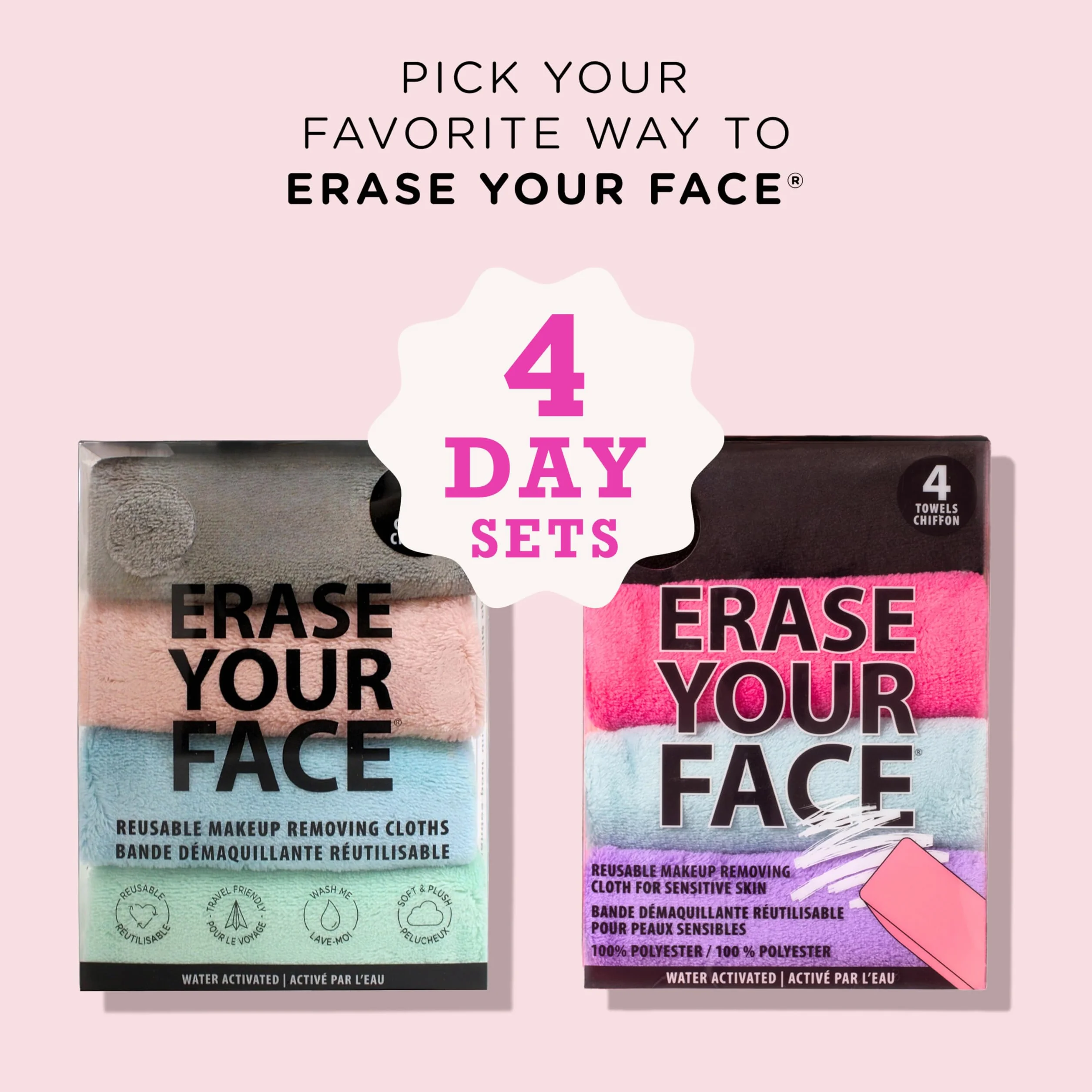 Danielle Creations Erase Your Face Ekologiczne ściereczki do demakijażu wielokrotnego użytku - opakowanie zbiorcze 4 sztuk