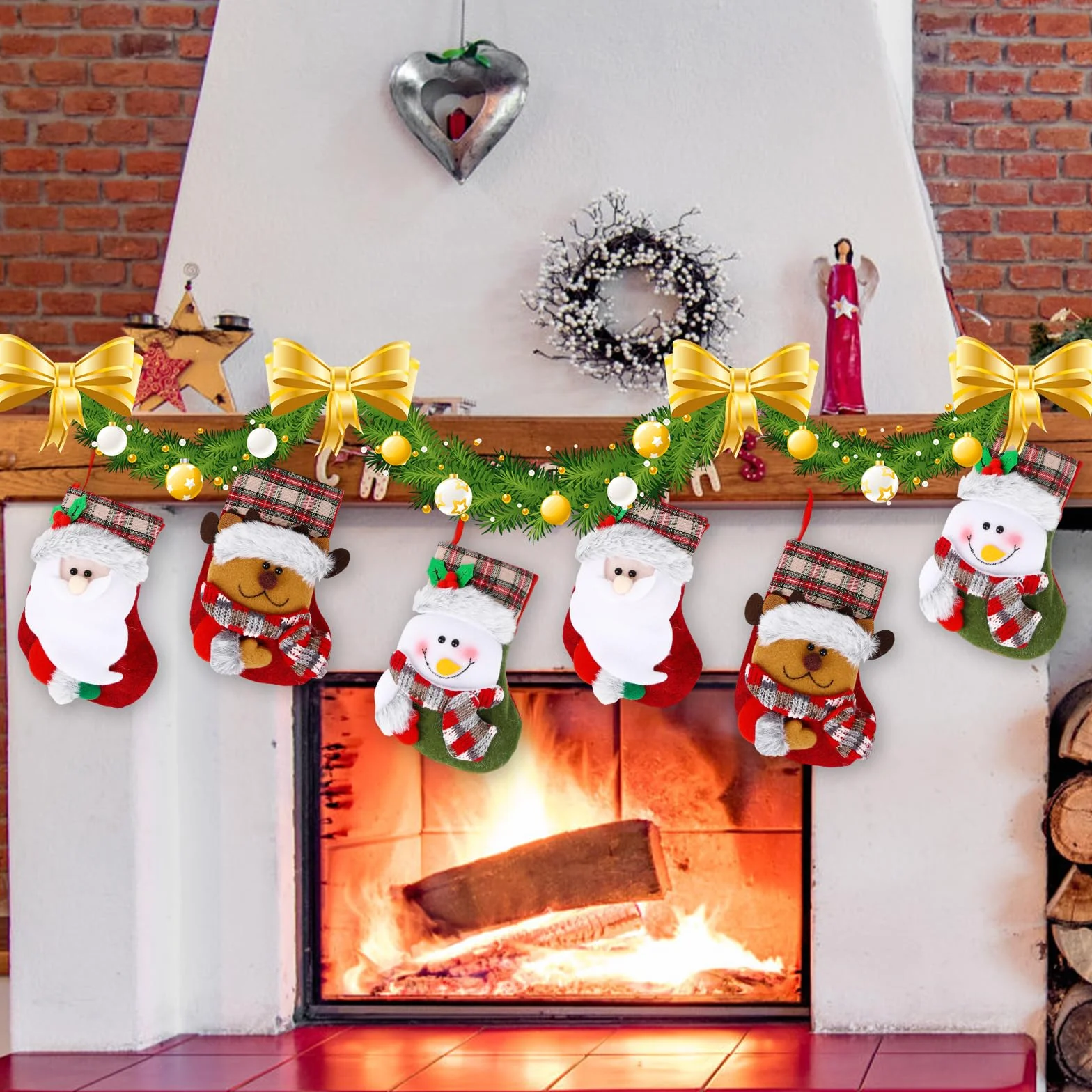TSLBW Boże Narodzenie skarpetki Santa Claus zestaw 3 skarpety wiszące kominek skarpety Santa Claus wypełnić wiszące skarpetki do kominka świąteczna dekoracja choinki