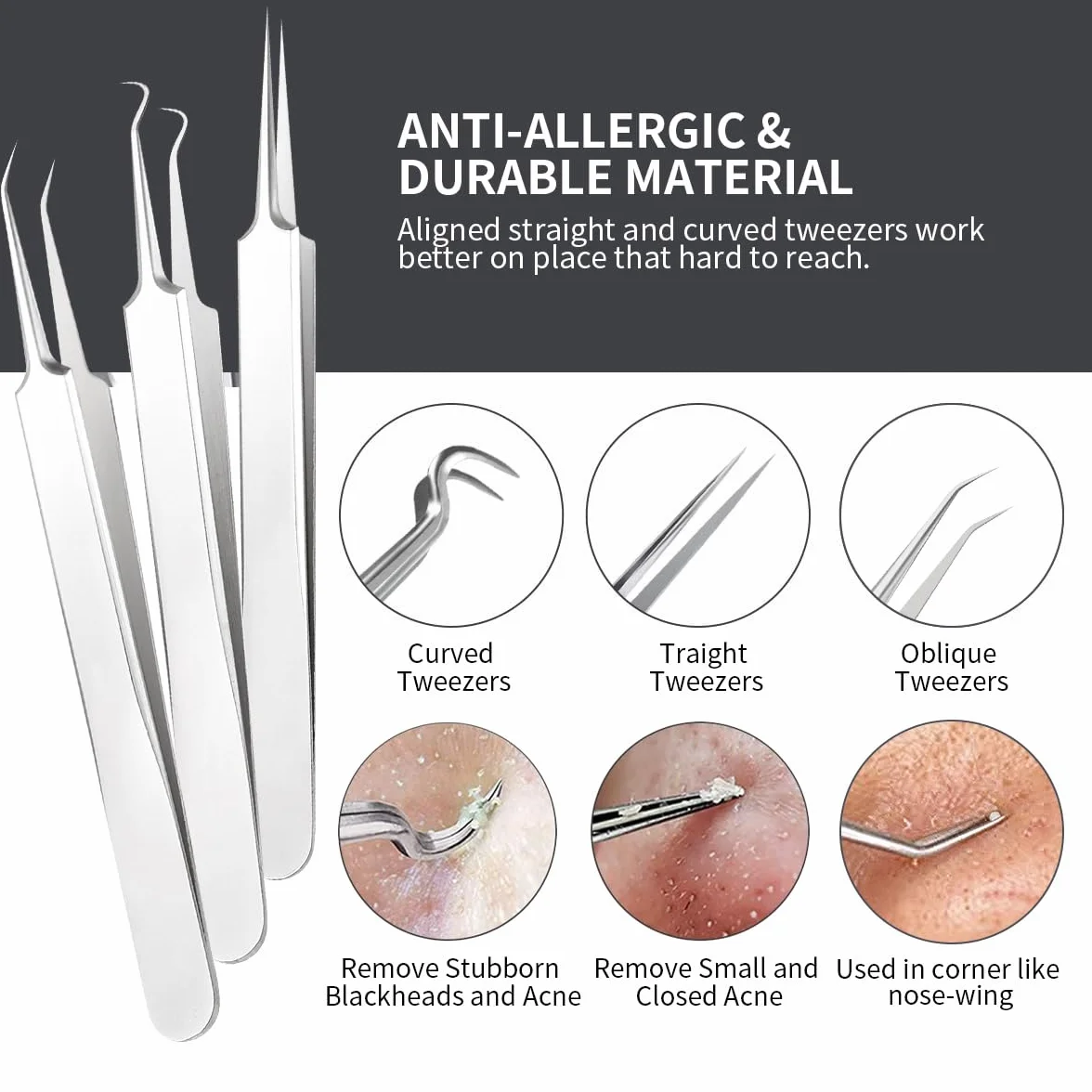 DUcare Blackhead Remover Comedone Squeezer Zestaw 9 profesjonalnych pincet ekstrakcyjnych Zestaw do usuwania trądziku Pryszcze Ekstraktor zaskórnikowy do pielęgnacji twarzy z etui