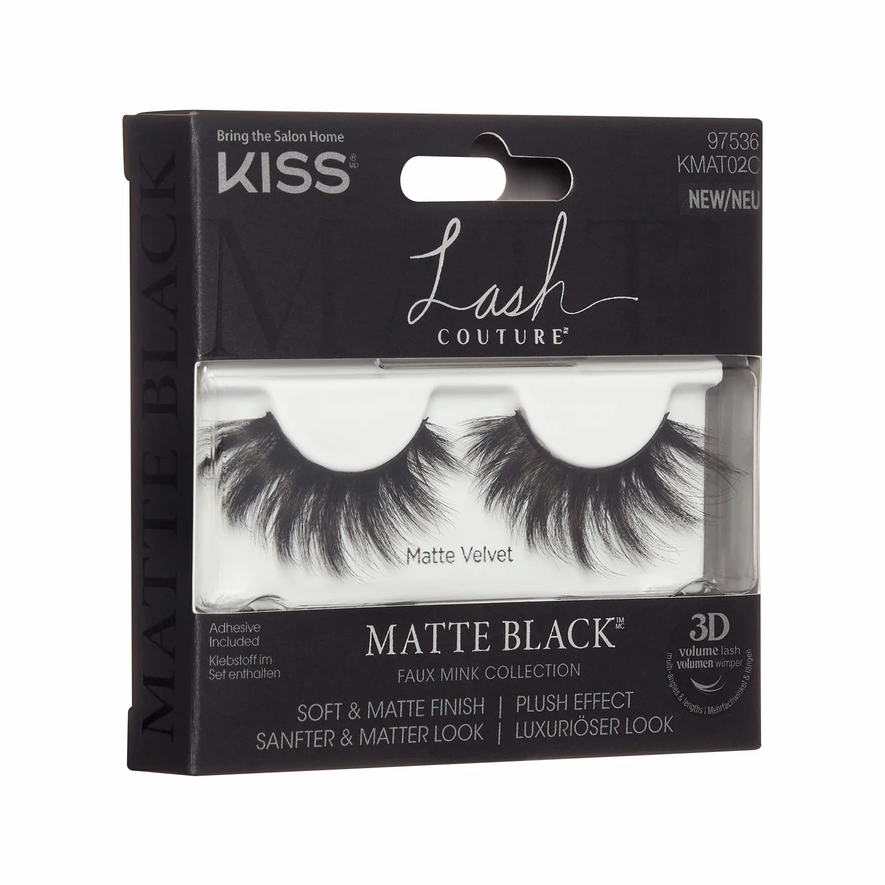 KISS sztuczne rzęsy na pasku Faux Mink 3D Matte Collection - 1 para rzę, 1 klej