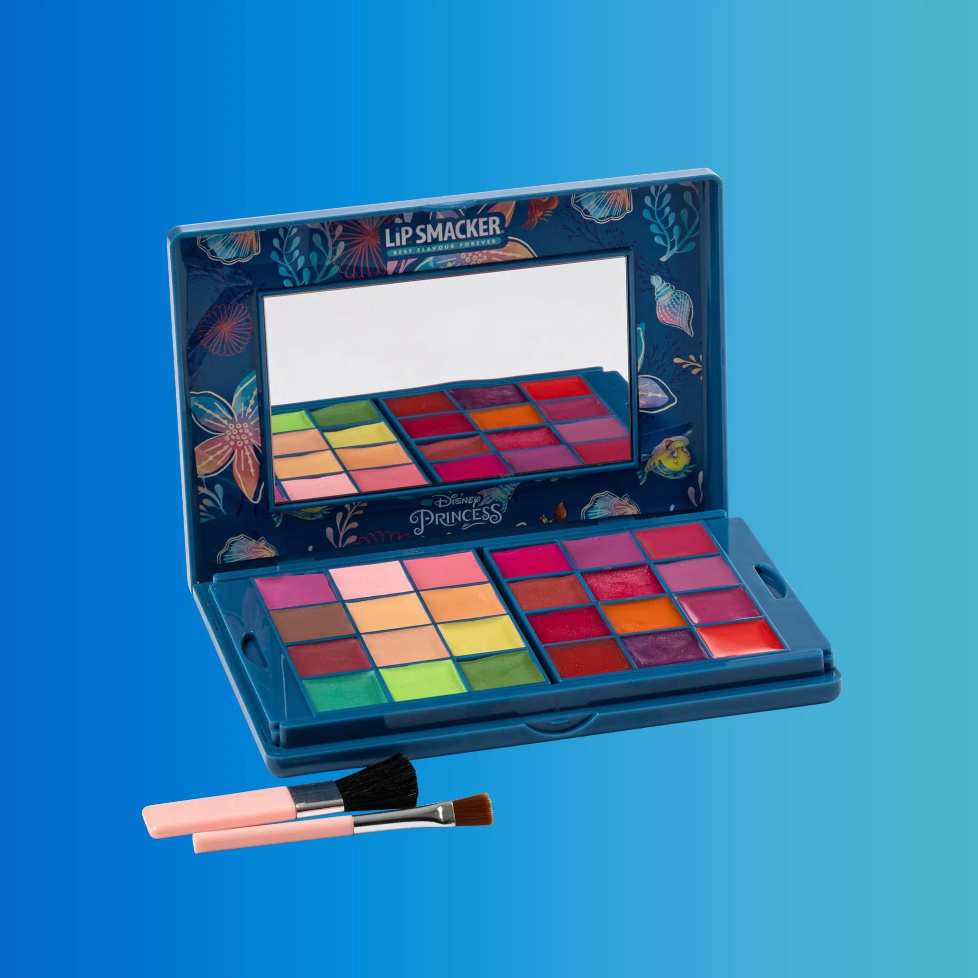 Lip Smacker Princess Ariel Beauty Palette, Zestaw Upominkowy do Makijażu z Kolorowymi Błyszczykami, Kremami, Różami i Bronzerem dla Wyglądu Księżniczki, w Tym Akcesoria do Makijażu i Lusterko