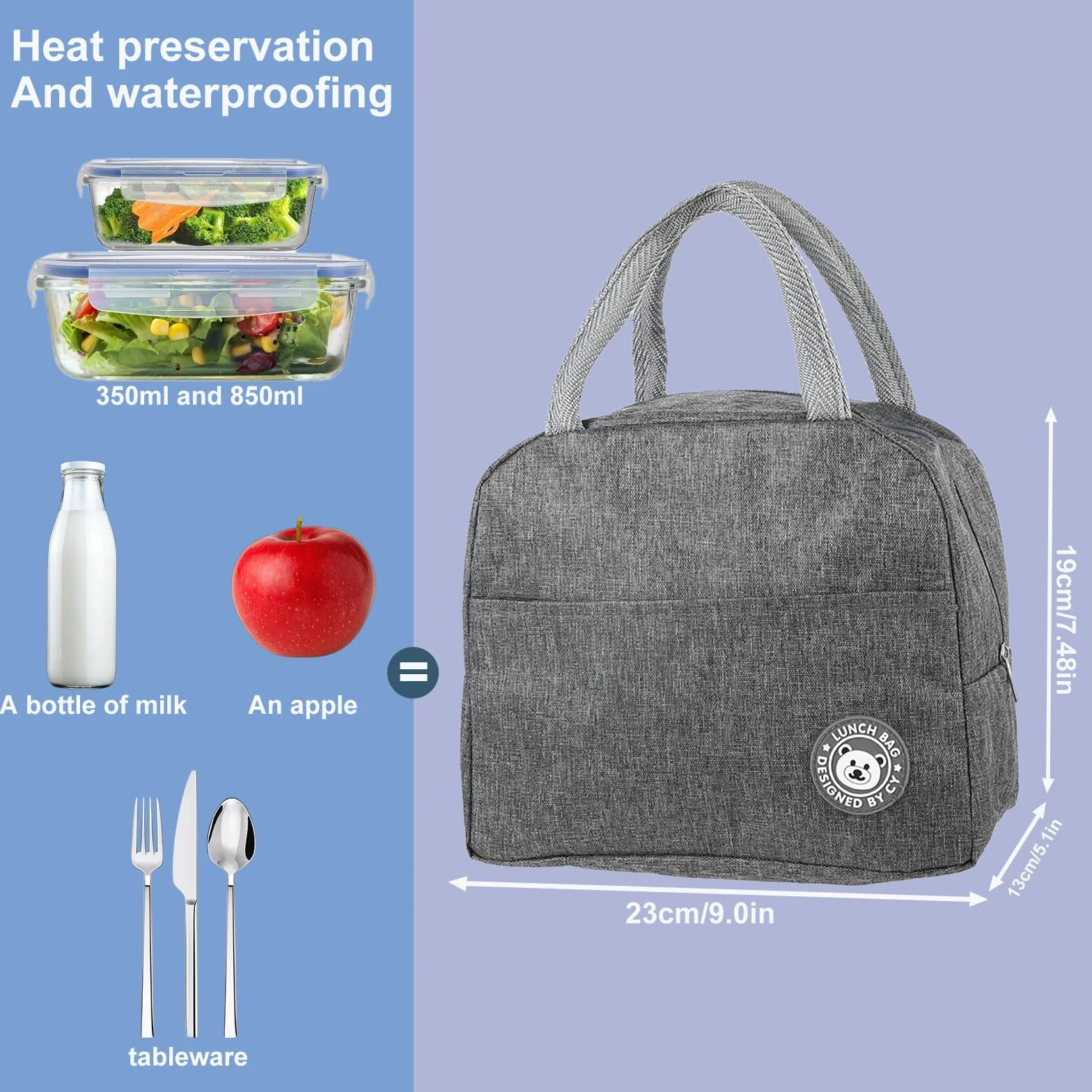2 sztuki 6-litrowych termoizolacyjnych toreb na lunch, składanych toreb termoizolacyjnych, toreb chłodzących na lunchboxy, przenośnych toreb na lunchboxy do biura i na piknik na świeżym powietrzu