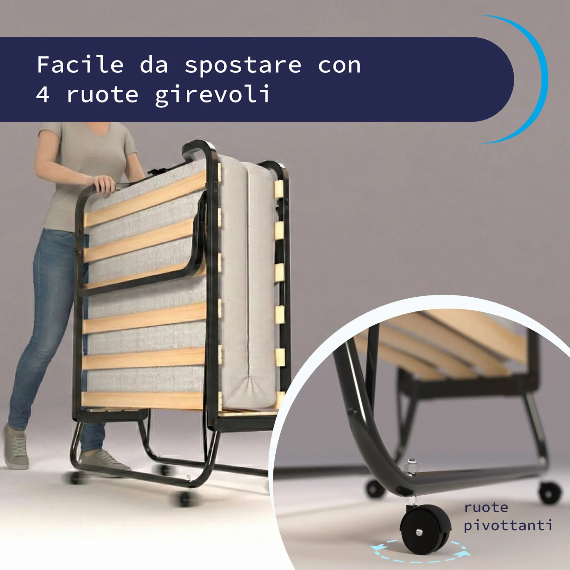 Cortassa XL Comfort Jednoosobowe łóżko składane 90x200 cm z materacem poliuretanowym 10 cm i poduszką