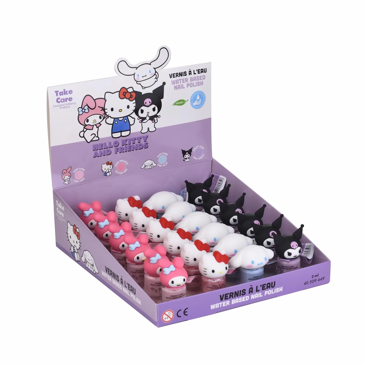 Hello Kitty Cinnamoroll lakier do paznokci dla dzieci na bazie wody, 3 ml, nietoksyczny i wegański, łatwy do zmywania ciepłą wodą, delikatny i bezpieczny lakier do paznokci dla dziewczynek i dzieci